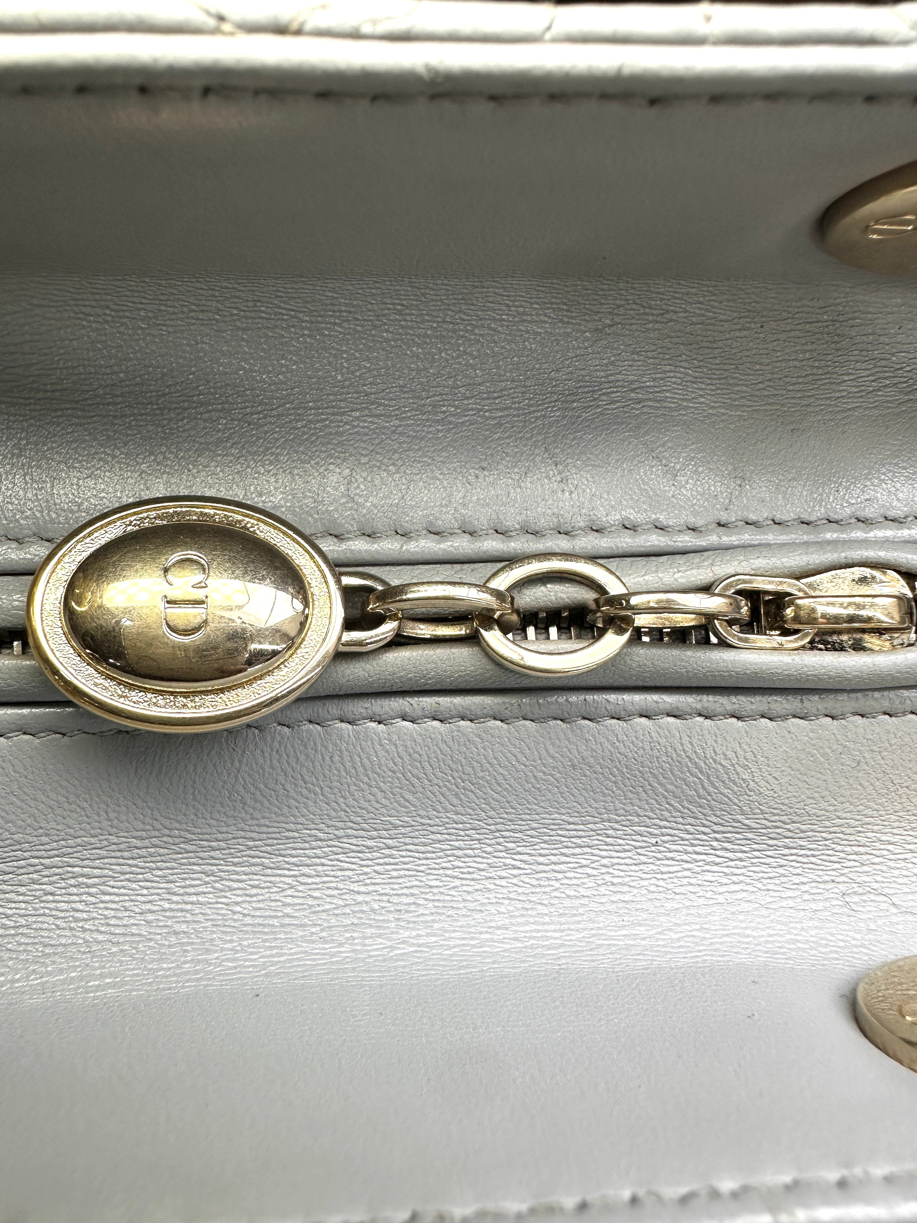 Christian Dior Lady Dior Grey Cannage Leather Handle Bag With Gold Charms DR590