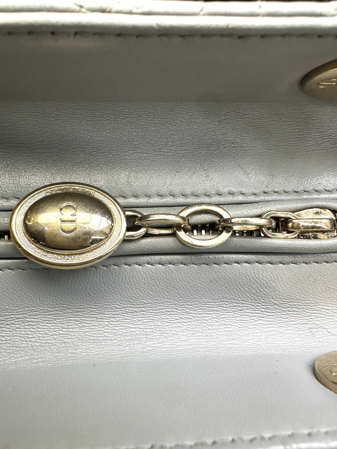 Christian Dior Lady Dior Grey Cannage Leather Handle Bag With Gold Charms DR590
