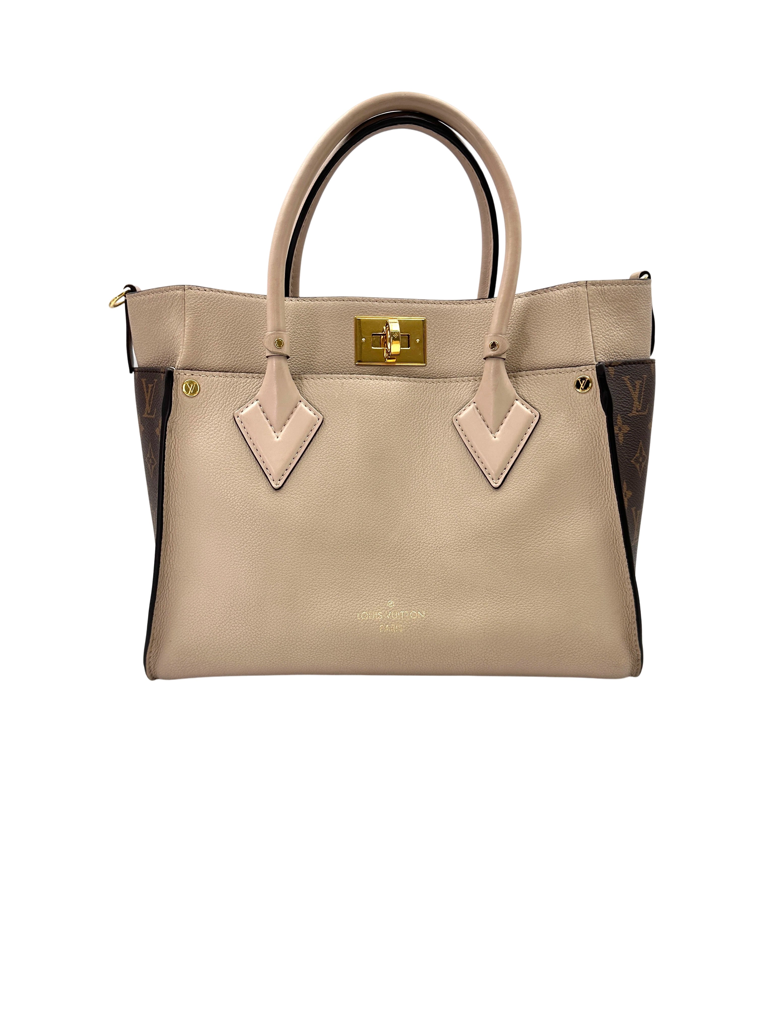 Louis Vuitton On My Side MM Beige Leather & Monogram Canvas Handle Bag LV2245