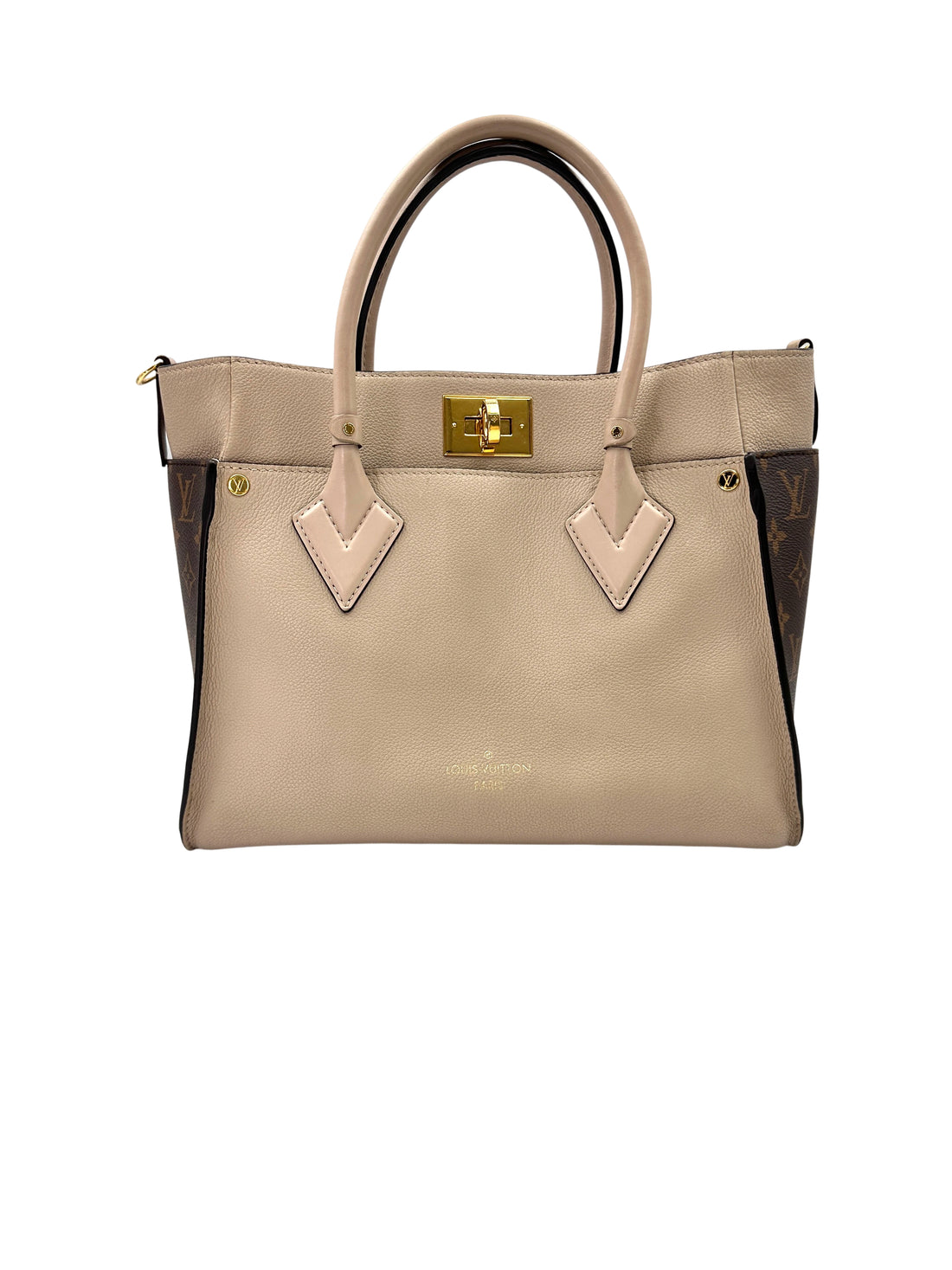 Louis Vuitton On My Side MM Beige Leather & Monogram Canvas Handle Bag LV2245