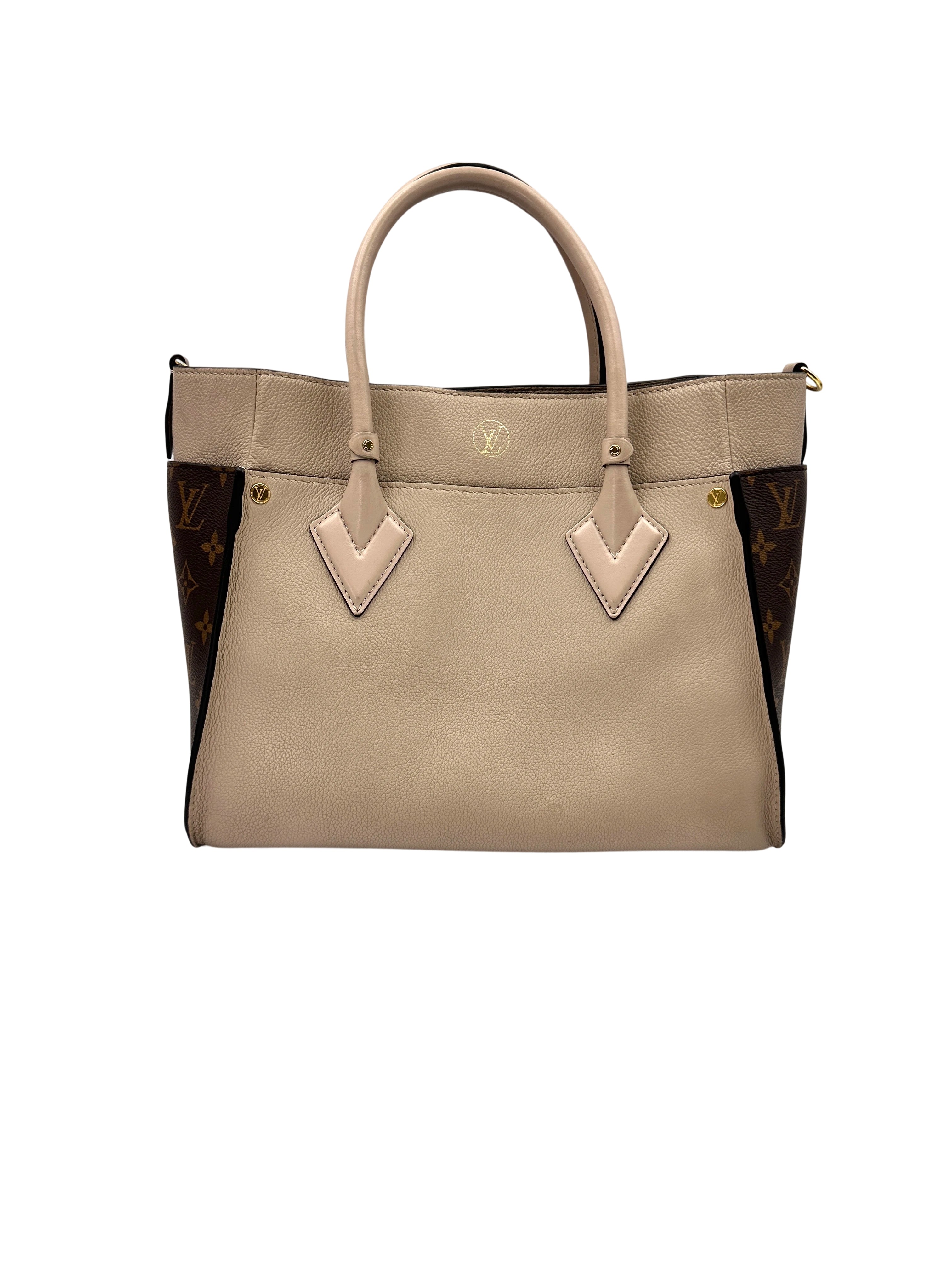 Louis Vuitton On My Side MM Beige Leather & Monogram Canvas Handle Bag LV2245
