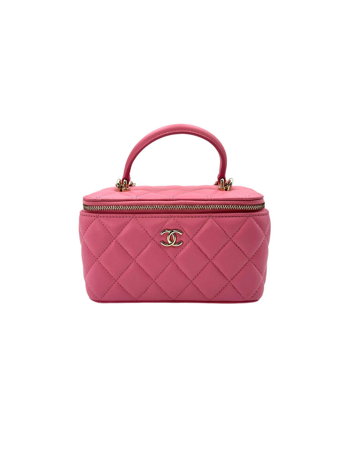 Chanel 23A Pink Quilted Leather Top Handle Vanity Case(TX***E8) CC1599