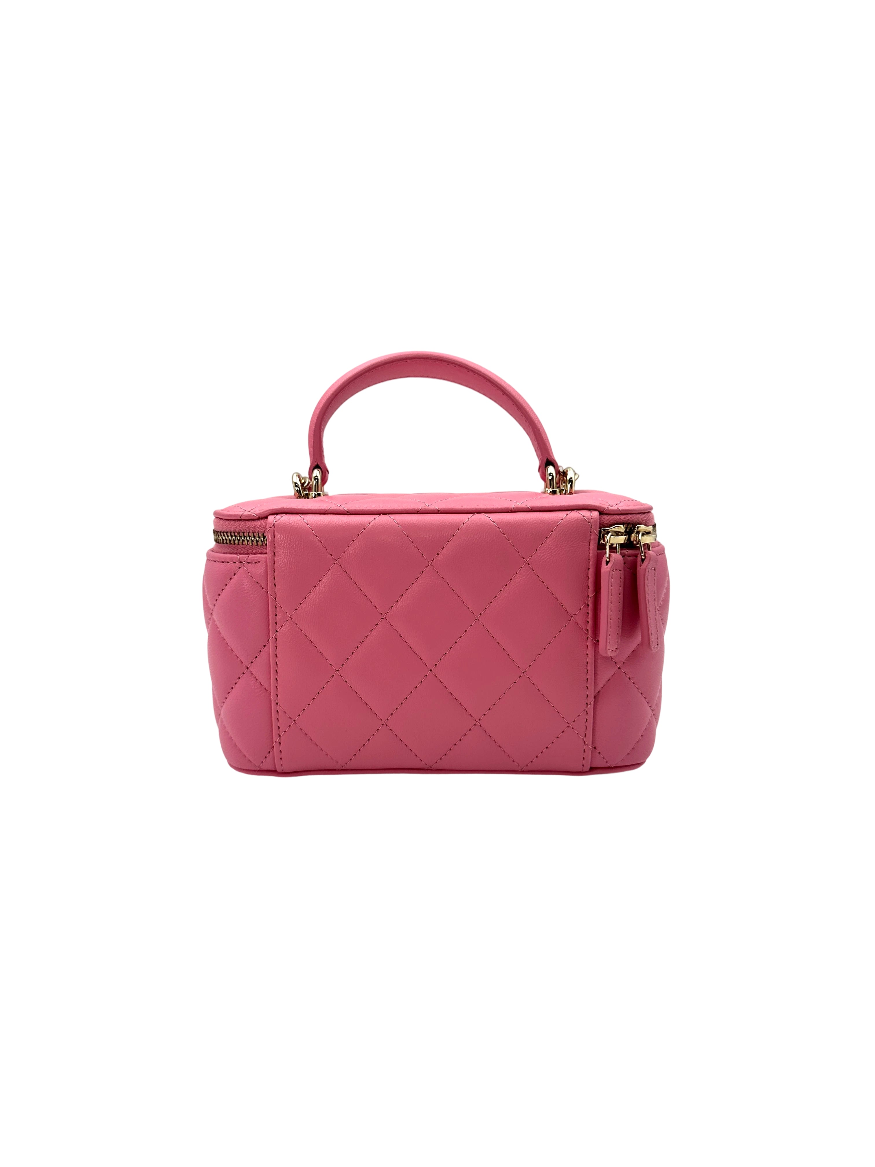 Chanel 23A Pink Quilted Leather Top Handle Vanity Case(TX***E8) CC1599