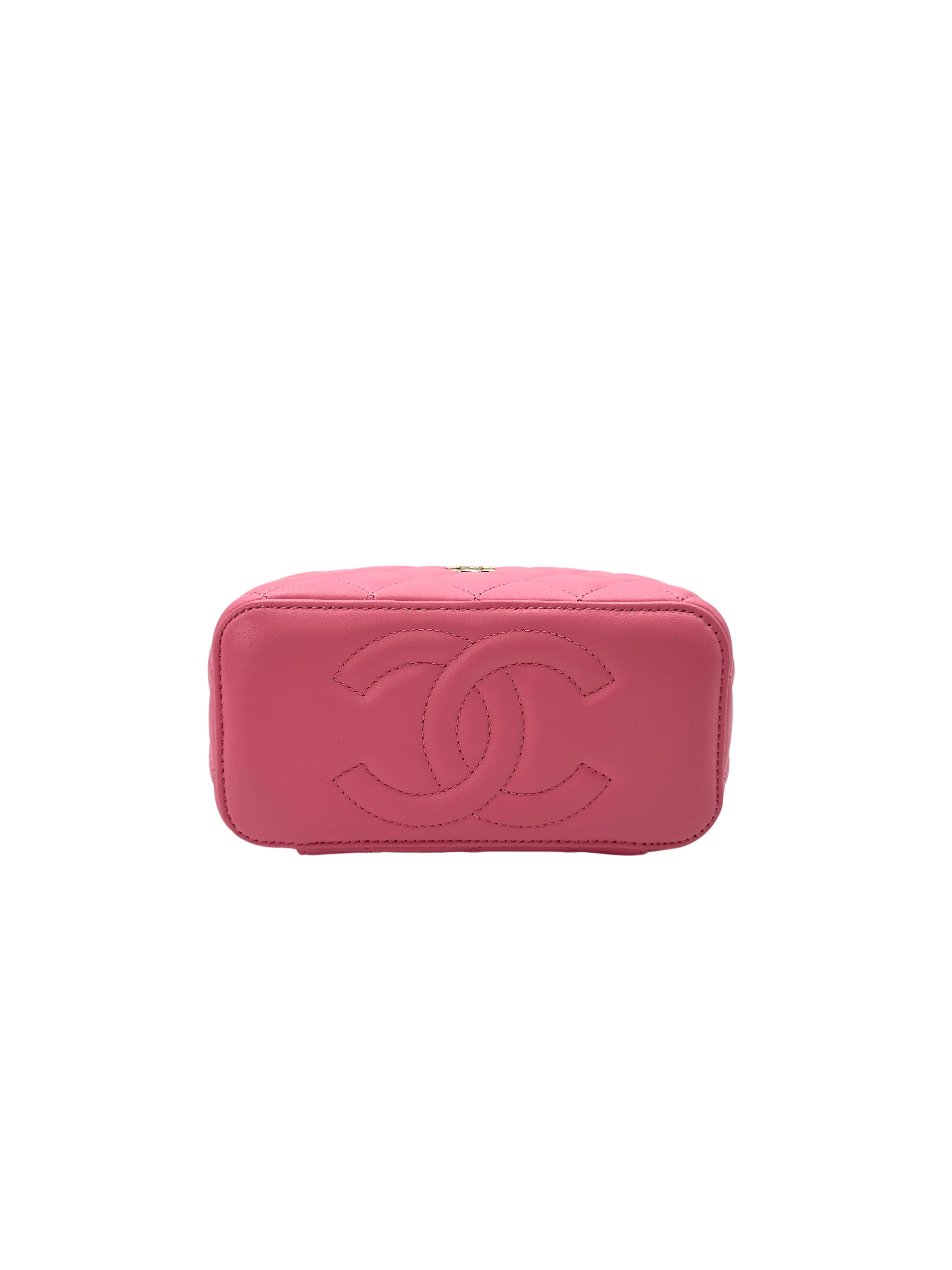 Chanel 23A Pink Quilted Leather Top Handle Vanity Case(TX***E8) CC1599