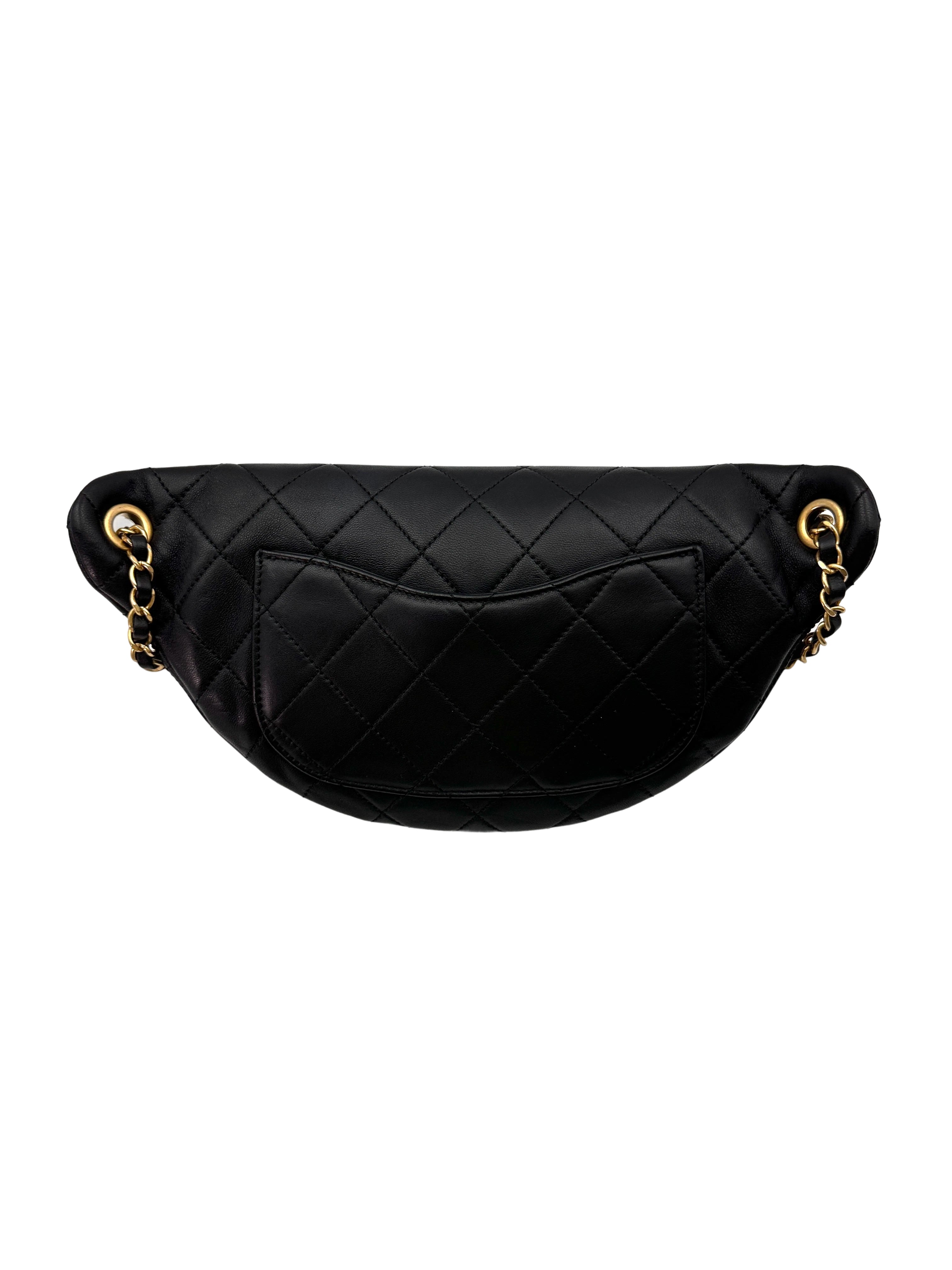 Chanel "All About Chains" Black Quilted Leather Waist Bag With Pearl And Gold Hardware(27***40) IRIS092