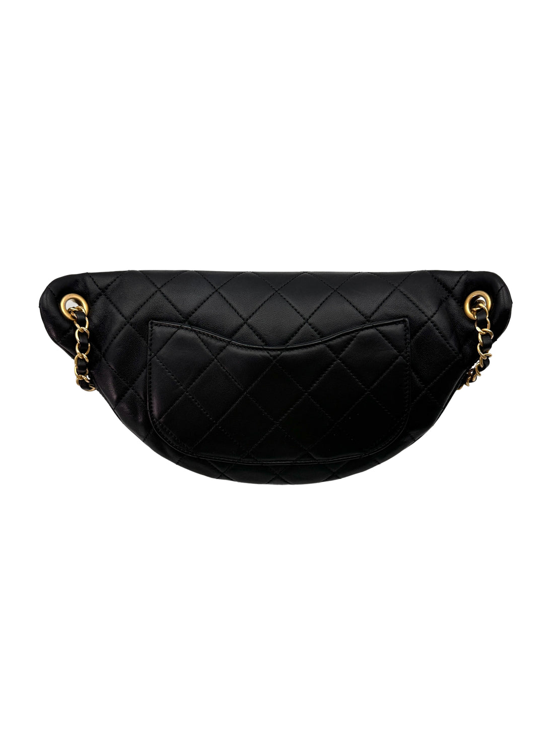 Chanel "All About Chains" Black Quilted Leather Waist Bag With Pearl And Gold Hardware(27***40) IRIS092