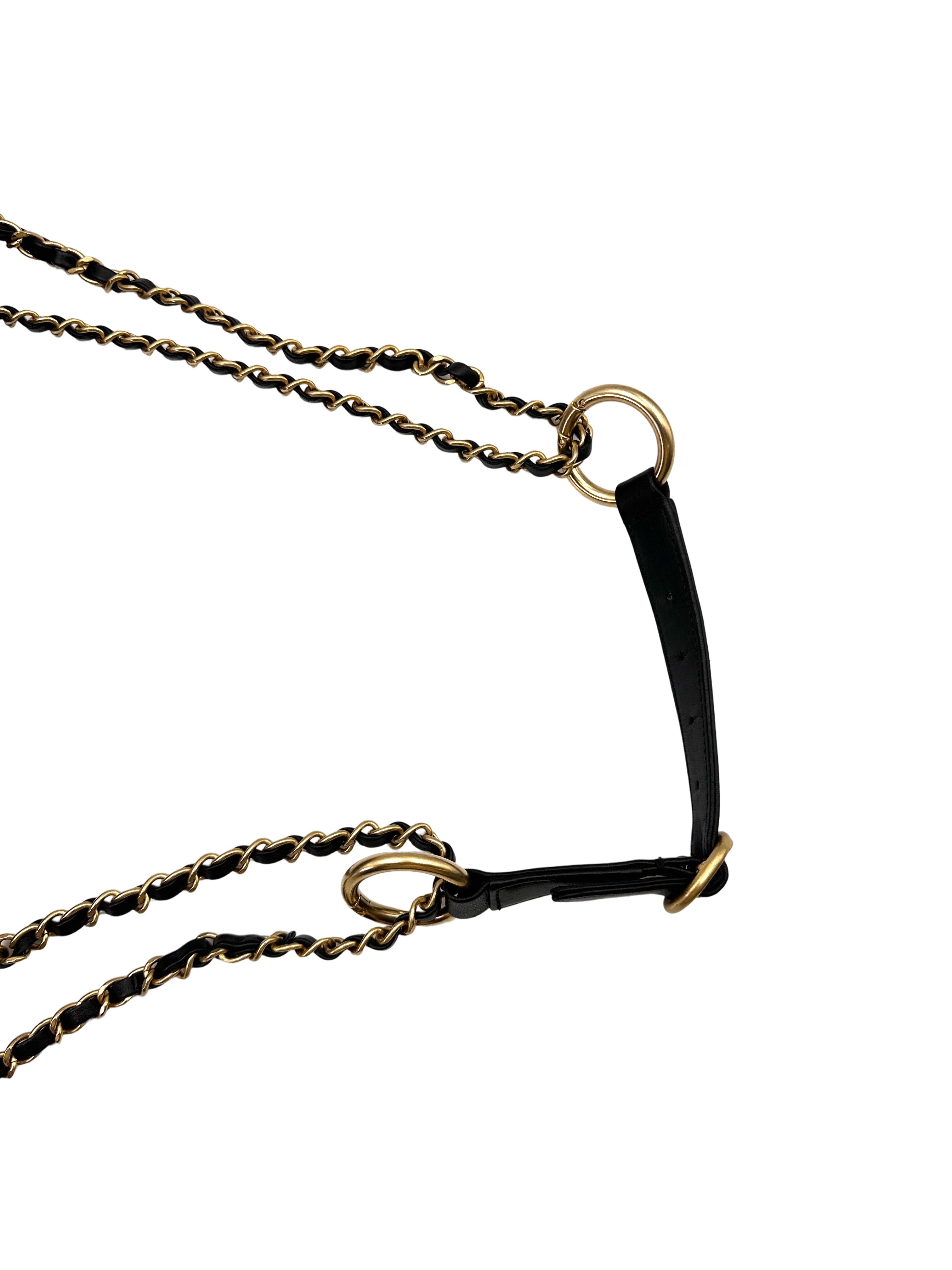 Chanel "All About Chains" Black Quilted Leather Waist Bag With Pearl And Gold Hardware(27***40) IRIS092