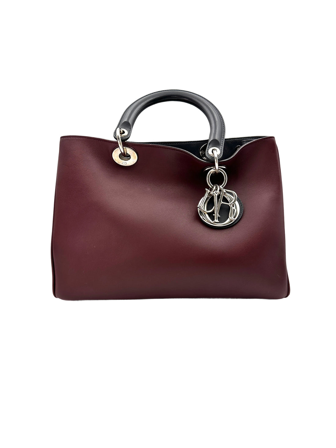 Christian Dior Diorissimo Drak Red Leather Black Handle Medium Size Bag DR591