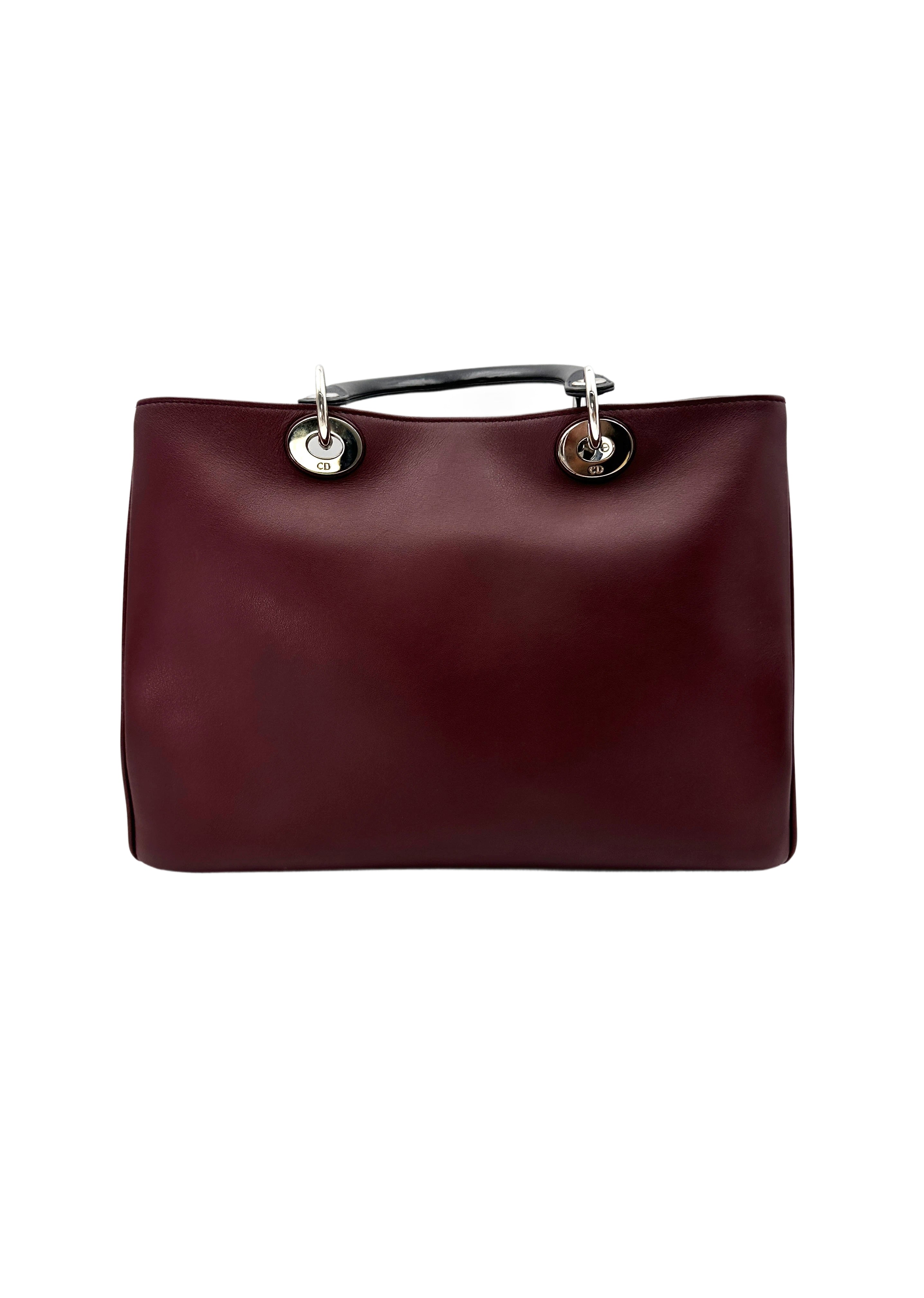 Christian Dior Diorissimo Drak Red Leather Black Handle Medium Size Bag DR591