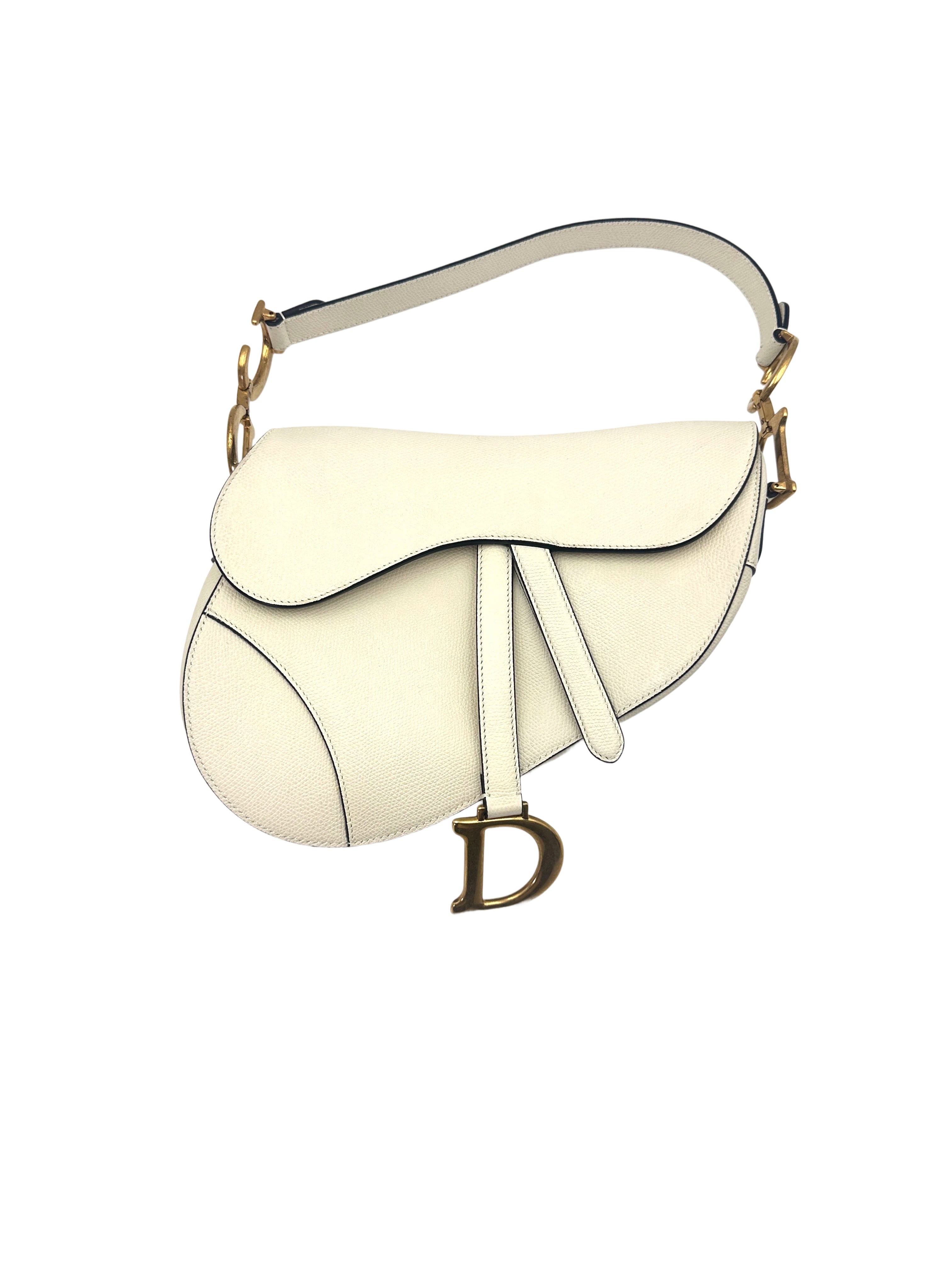 Christian Dior White Leather Medium Size Saddle Bag DR587