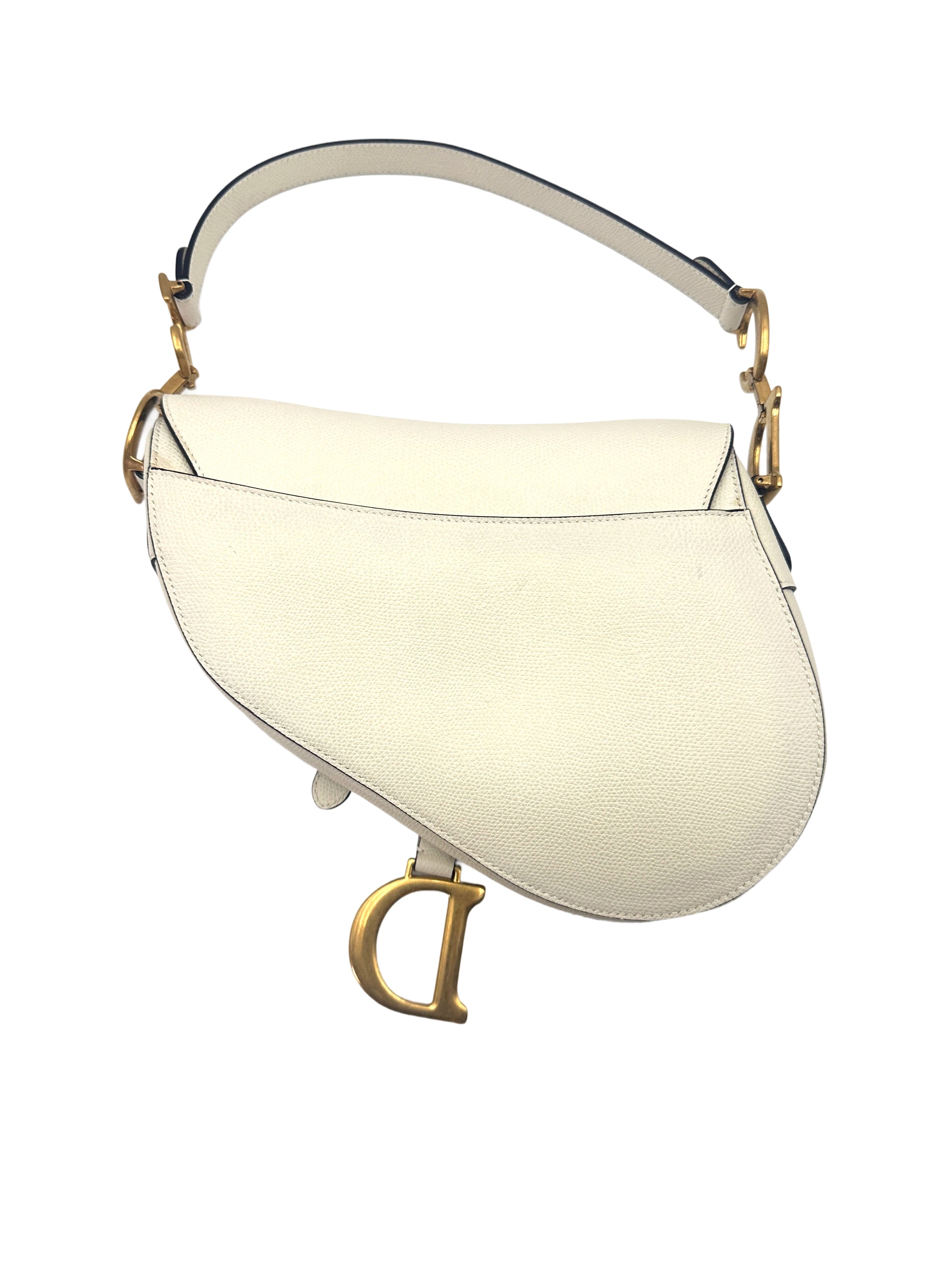 Christian Dior White Leather Medium Size Saddle Bag DR587