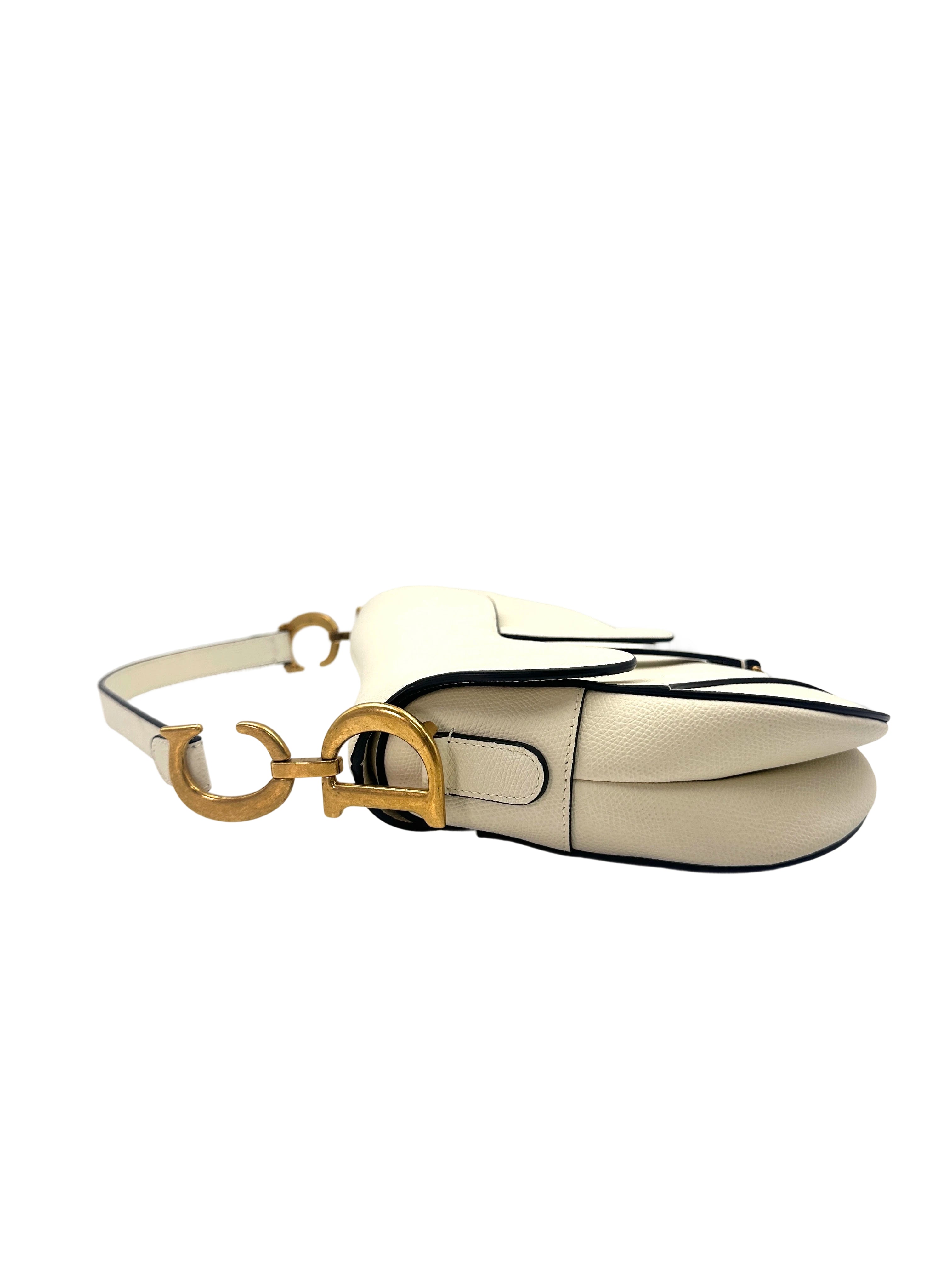Christian Dior White Leather Medium Size Saddle Bag DR587