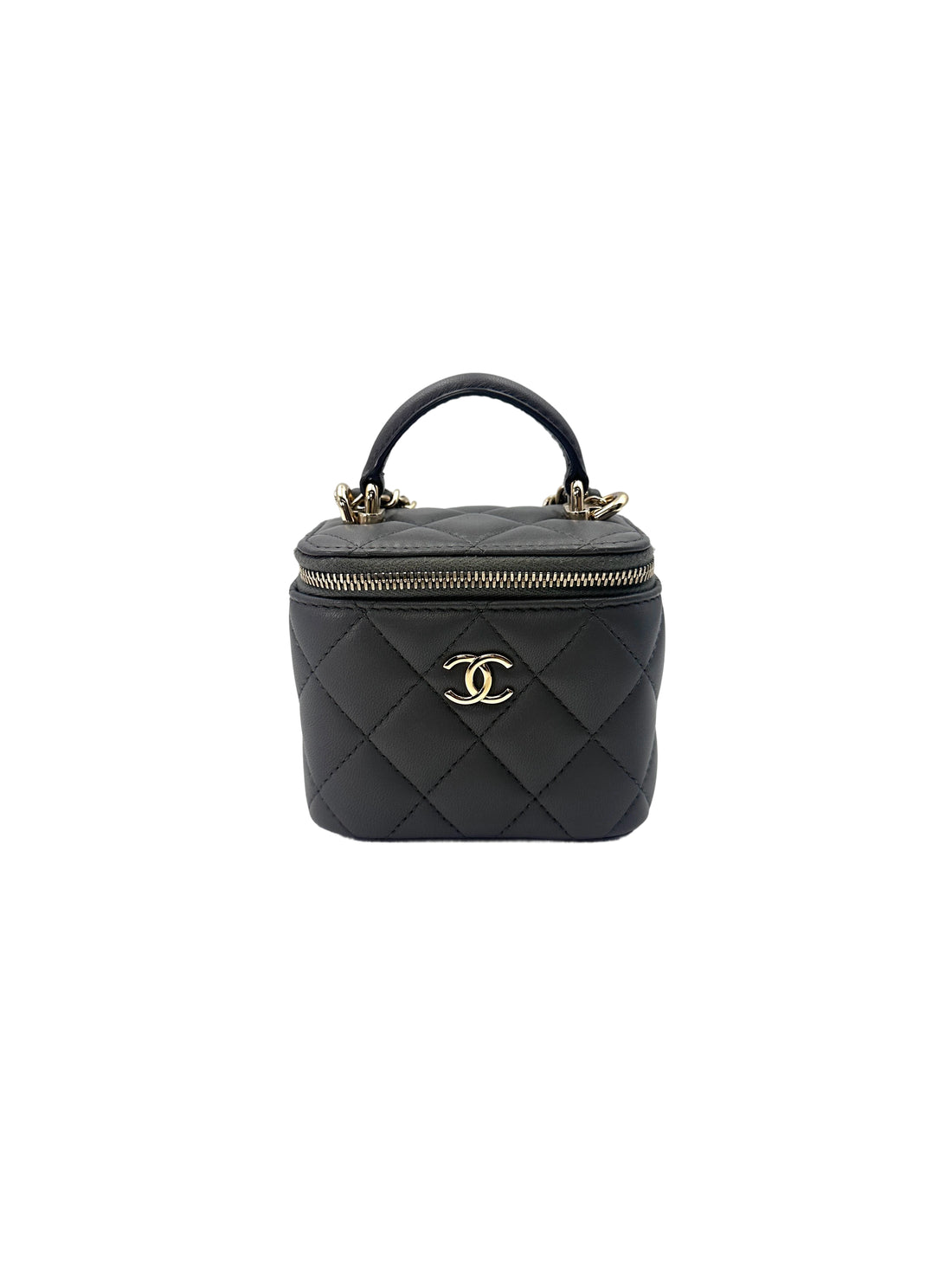 Chanel 22A Grey Quilted Leather Top Handle Vanity Case(UX***A4) CC1598