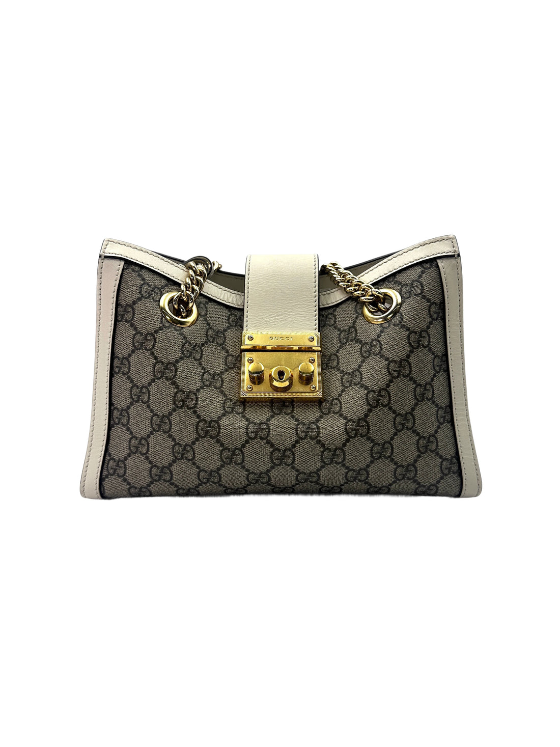 Gucci Padlock GG Supreme Small Size Shoulder Bag With White Leather Trim GG785