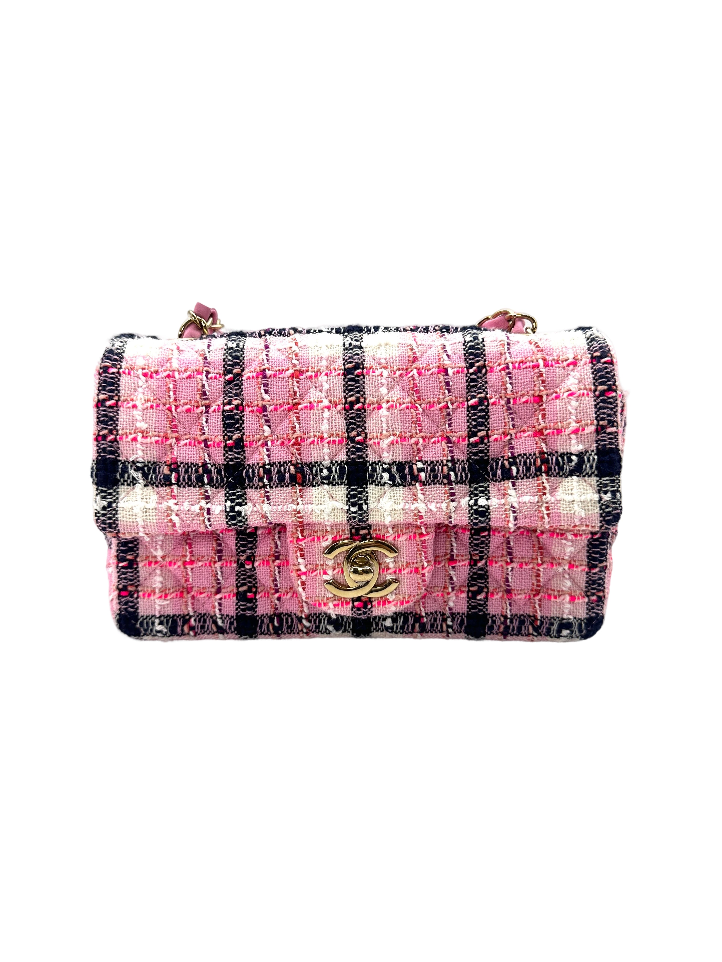 Chanel Pink/Black/White Tweed Quilted Rectangular Flap Bag(LX***6H) IRIS094
