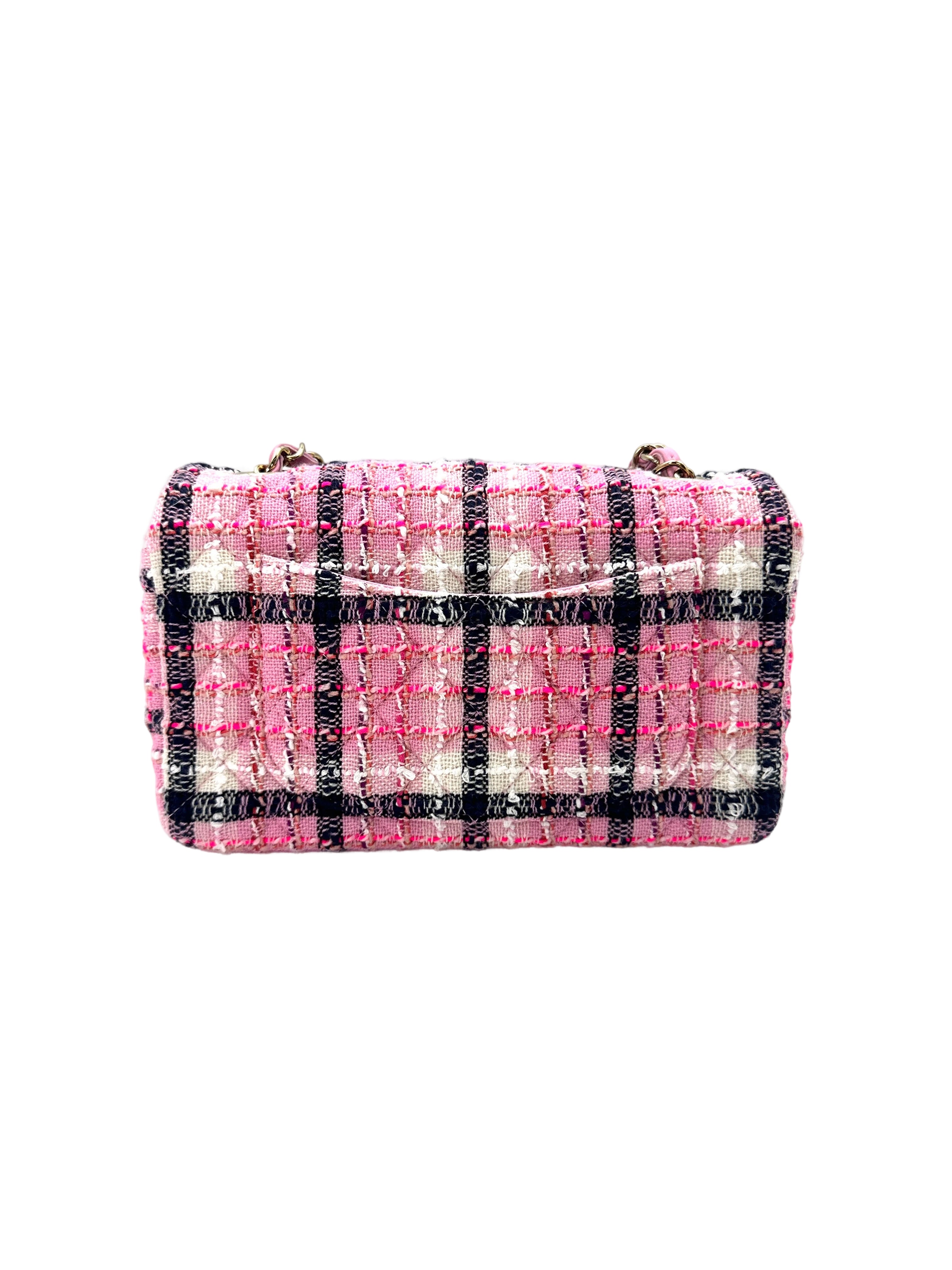 Chanel Pink/Black/White Tweed Quilted Rectangular Flap Bag(LX***6H) IRIS094