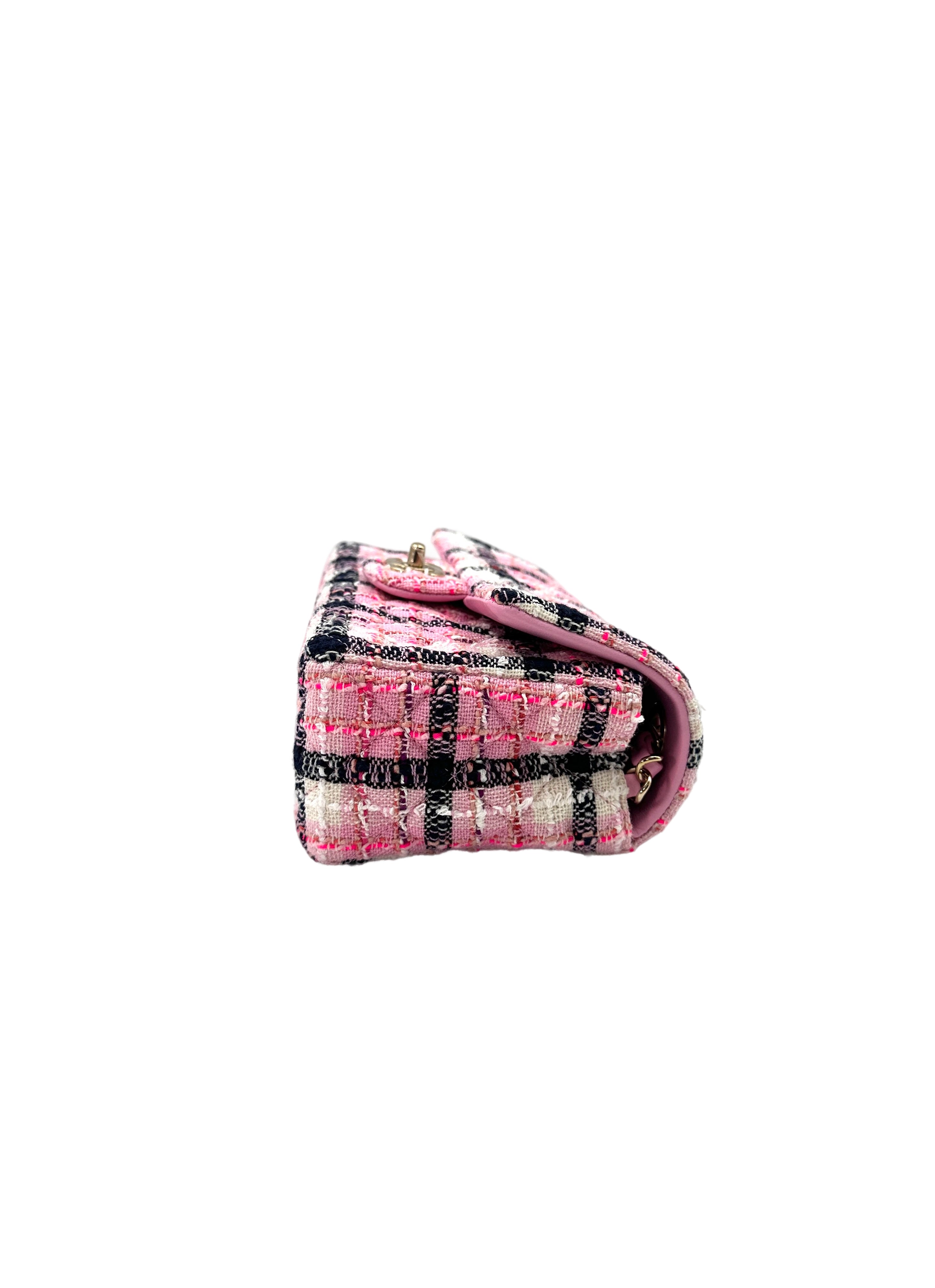 Chanel Pink/Black/White Tweed Quilted Rectangular Flap Bag(LX***6H) IRIS094