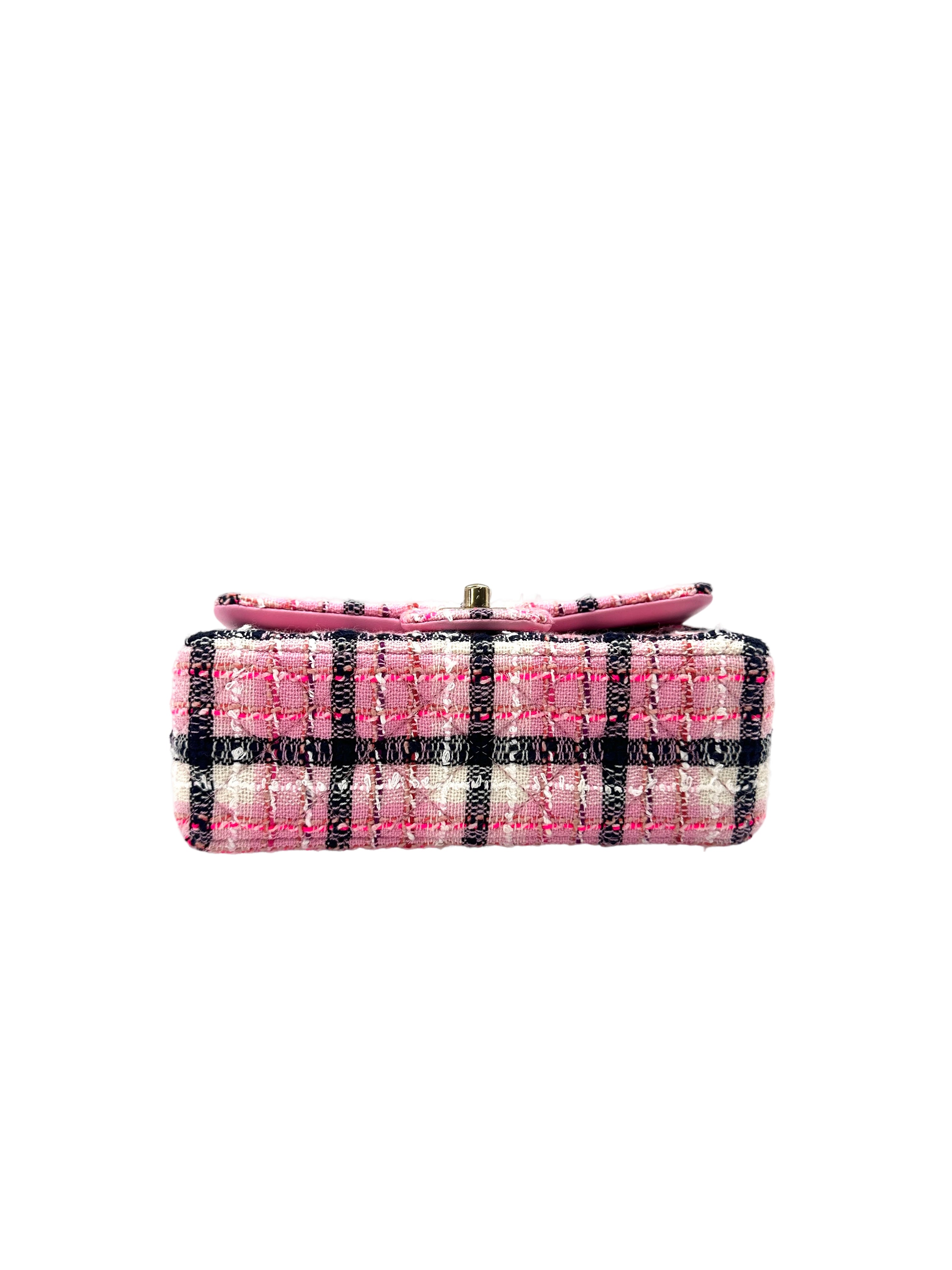 Chanel Pink/Black/White Tweed Quilted Rectangular Flap Bag(LX***6H) IRIS094