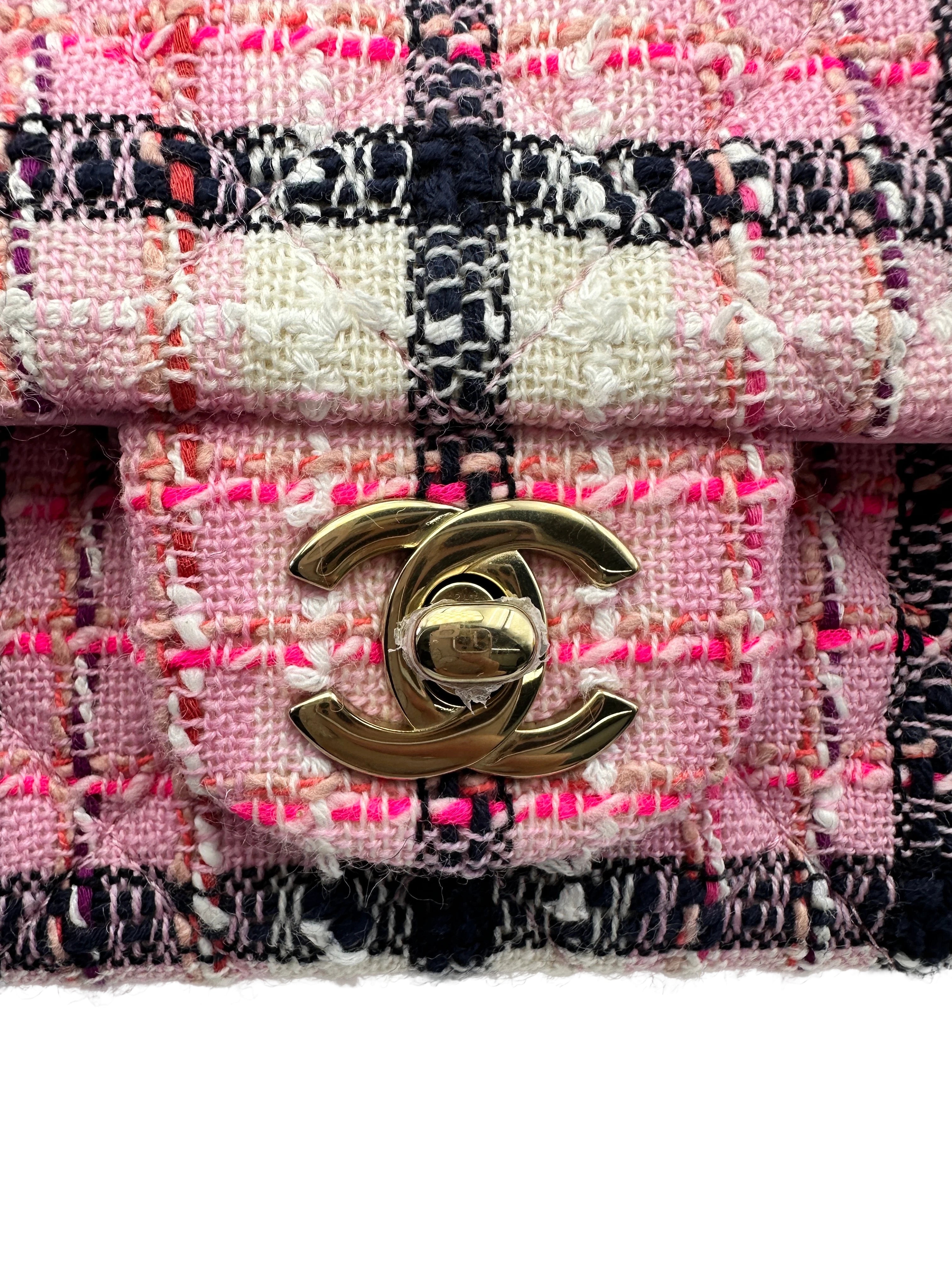 Chanel Pink/Black/White Tweed Quilted Rectangular Flap Bag(LX***6H) IRIS094