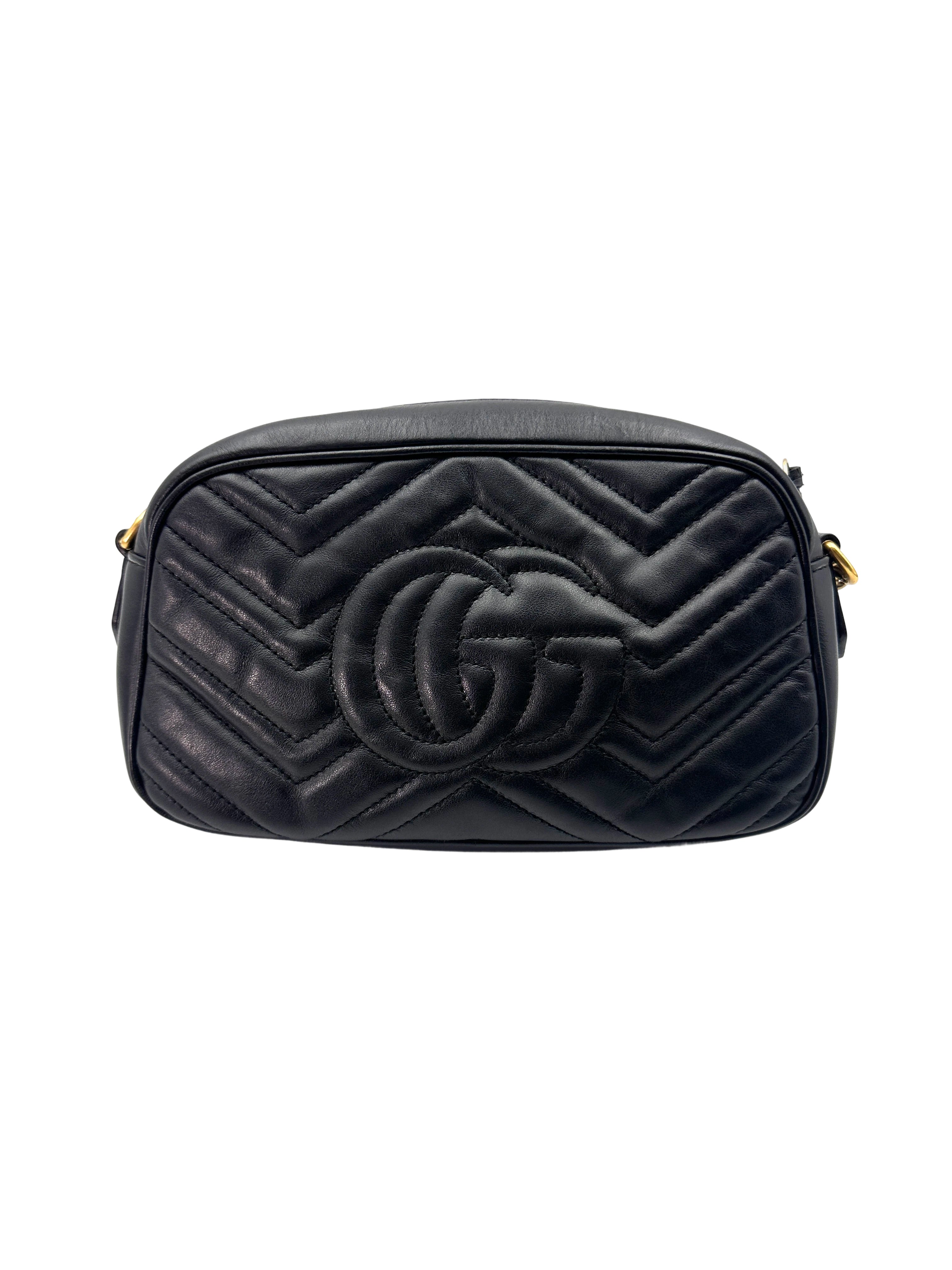 Gucci GG Marmont Black Matelasse Chevron Leather Medium Size Shoulder Bag GG787