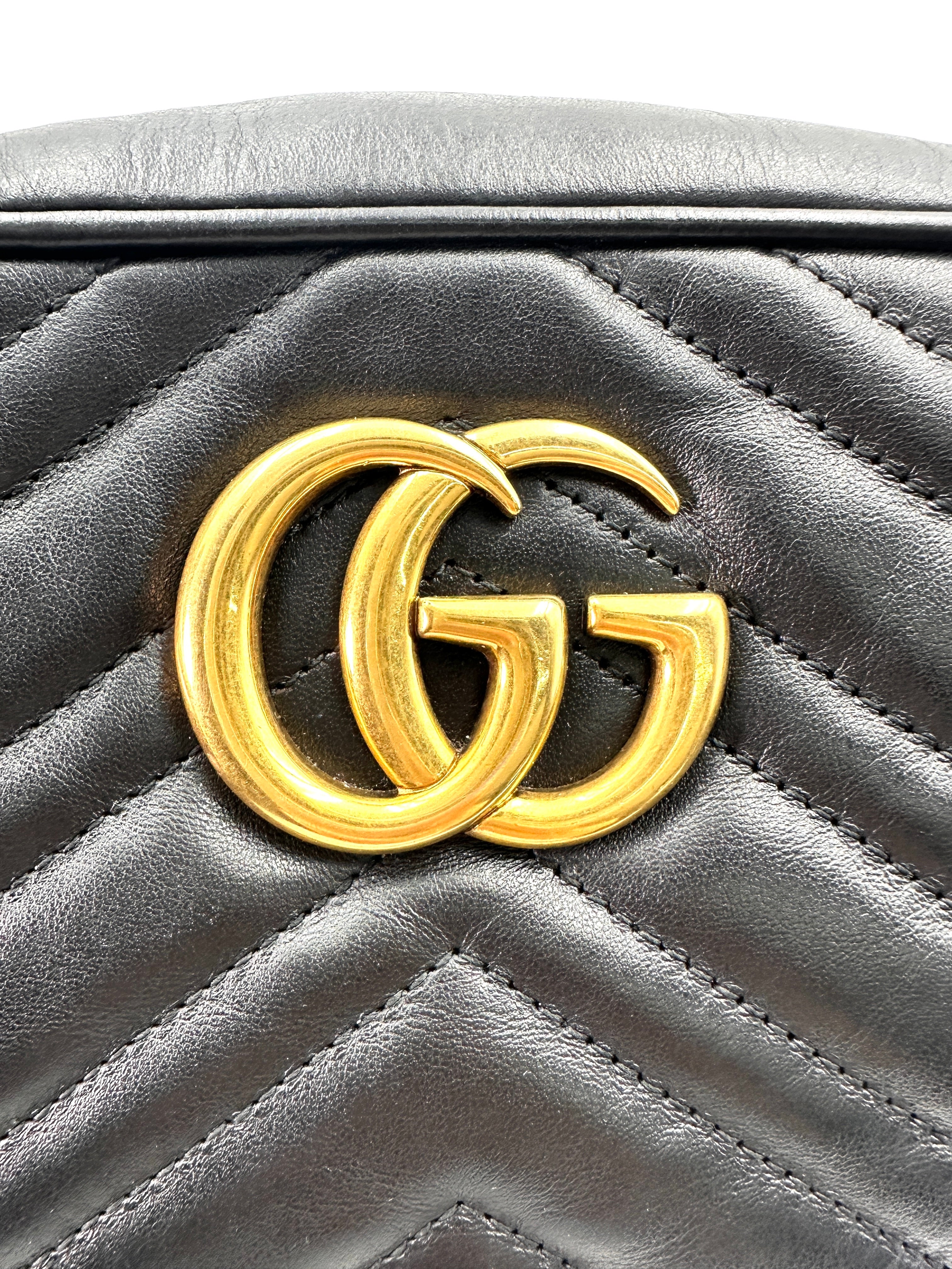 Gucci GG Marmont Black Matelasse Chevron Leather Medium Size Shoulder Bag GG787