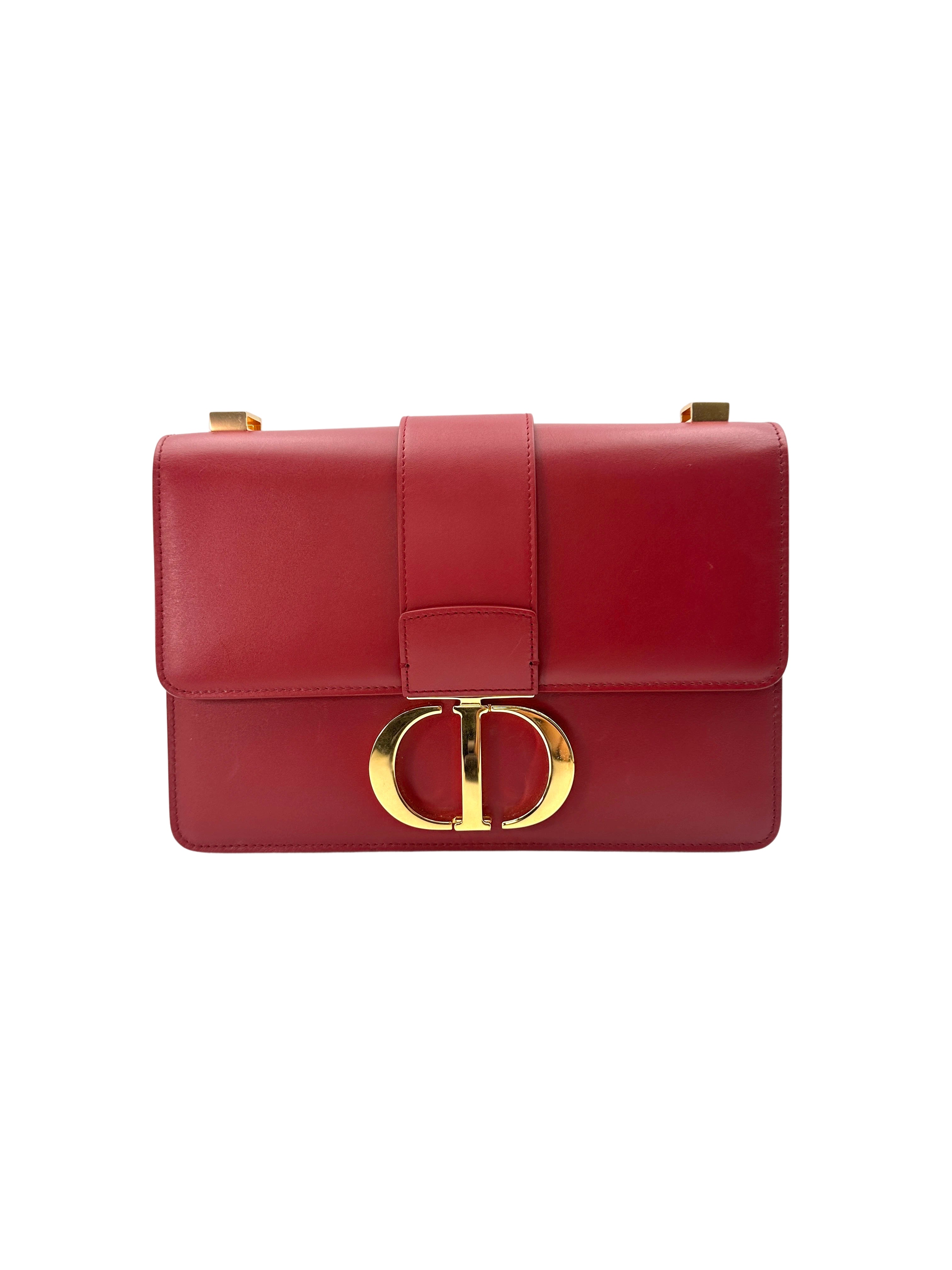 Christian Dior 30 Montaigne Red Calfskin Medium Size Flap Bag With Gold Hardware DR589