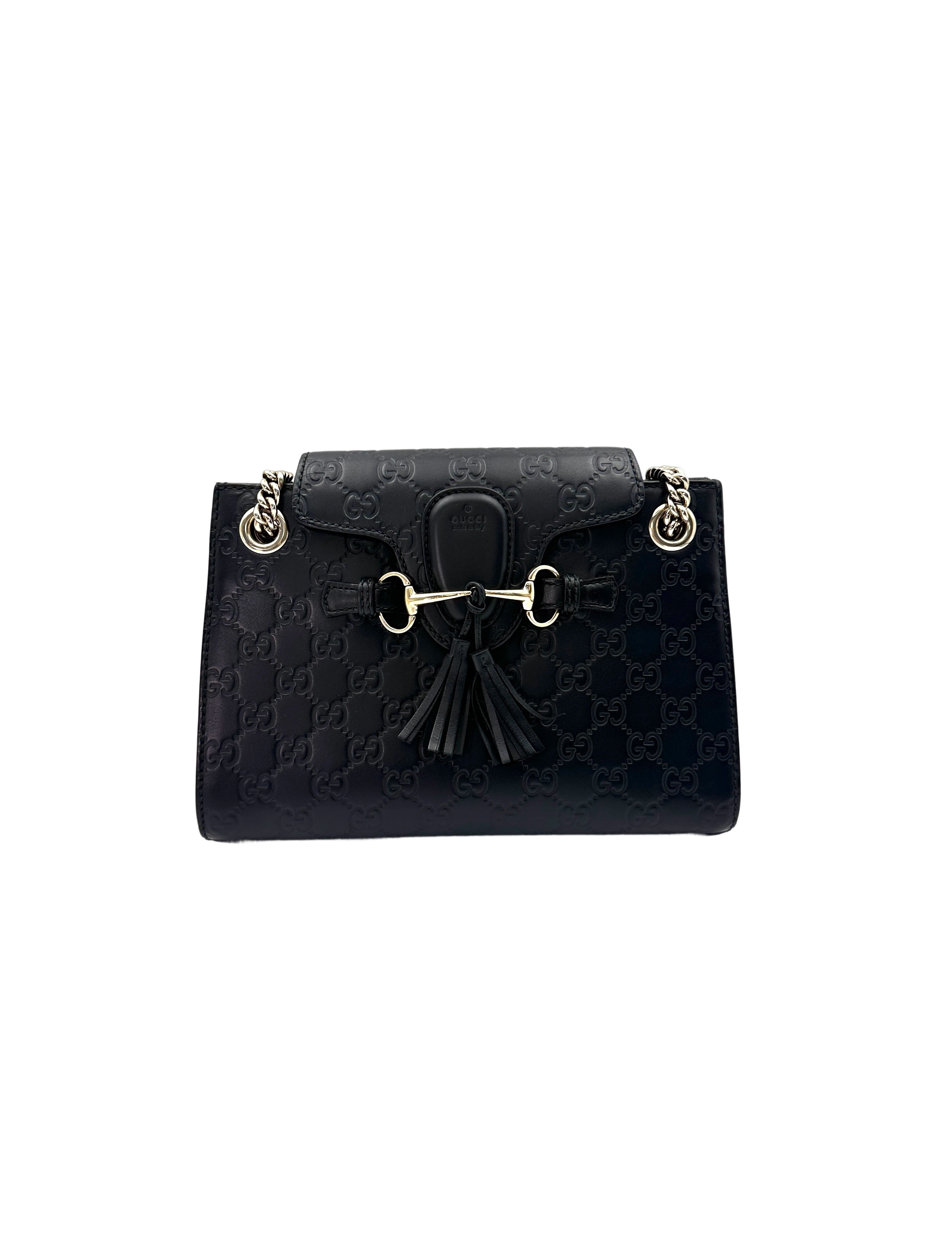 Gucci Emily Guccissima Black Leather Small Size Chain Shoulder Bag GG786