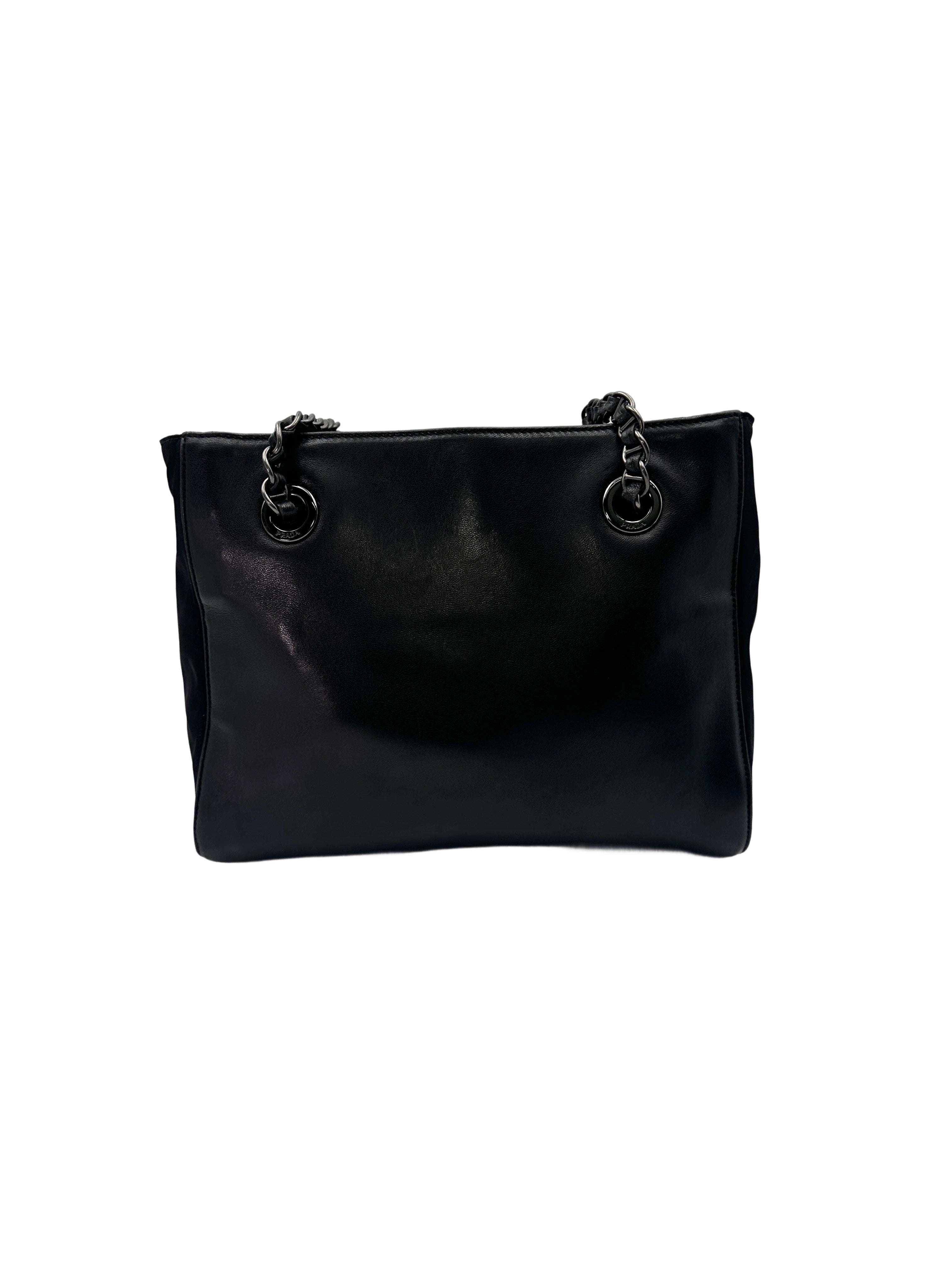 Prada Black Nappa Leather & Tessuto Nylon Catena Chain Bag PR212