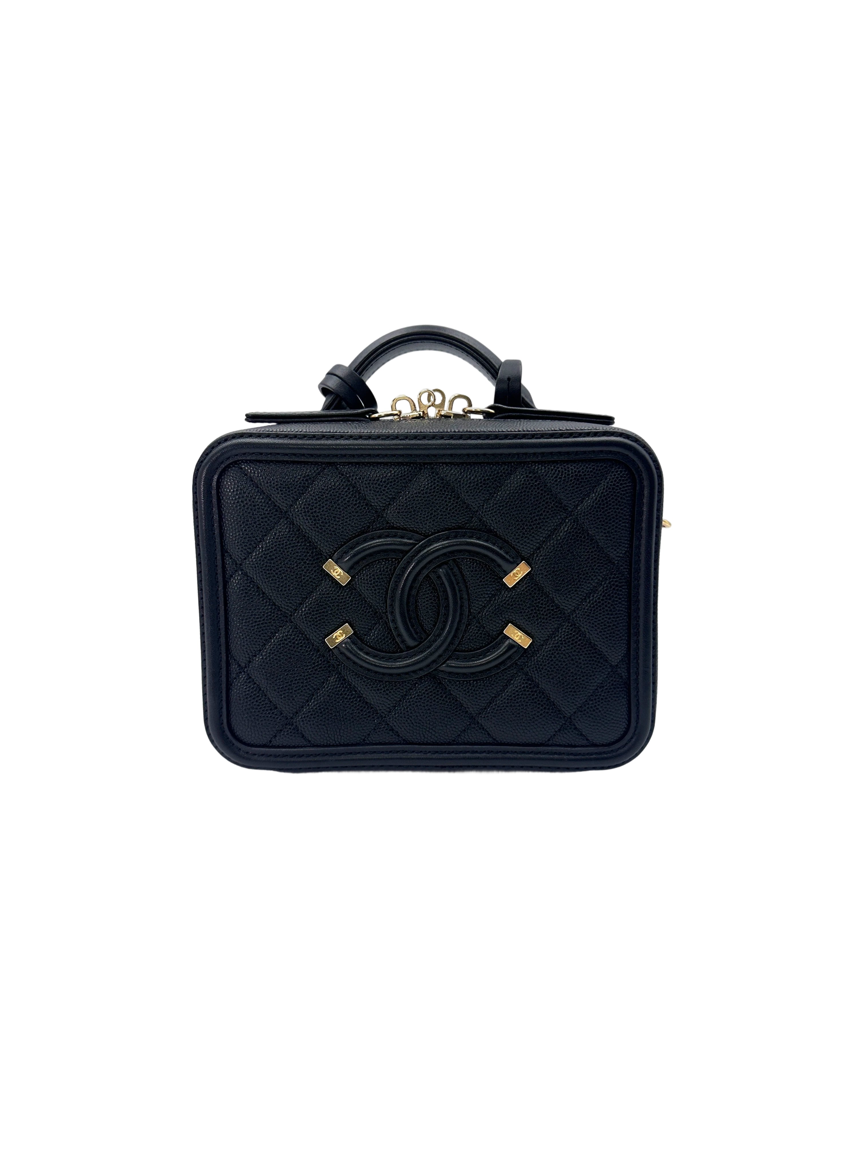 Chanel CC Filigree Black Quilted Leather Small Size Vanity Case(25***71) CC1606