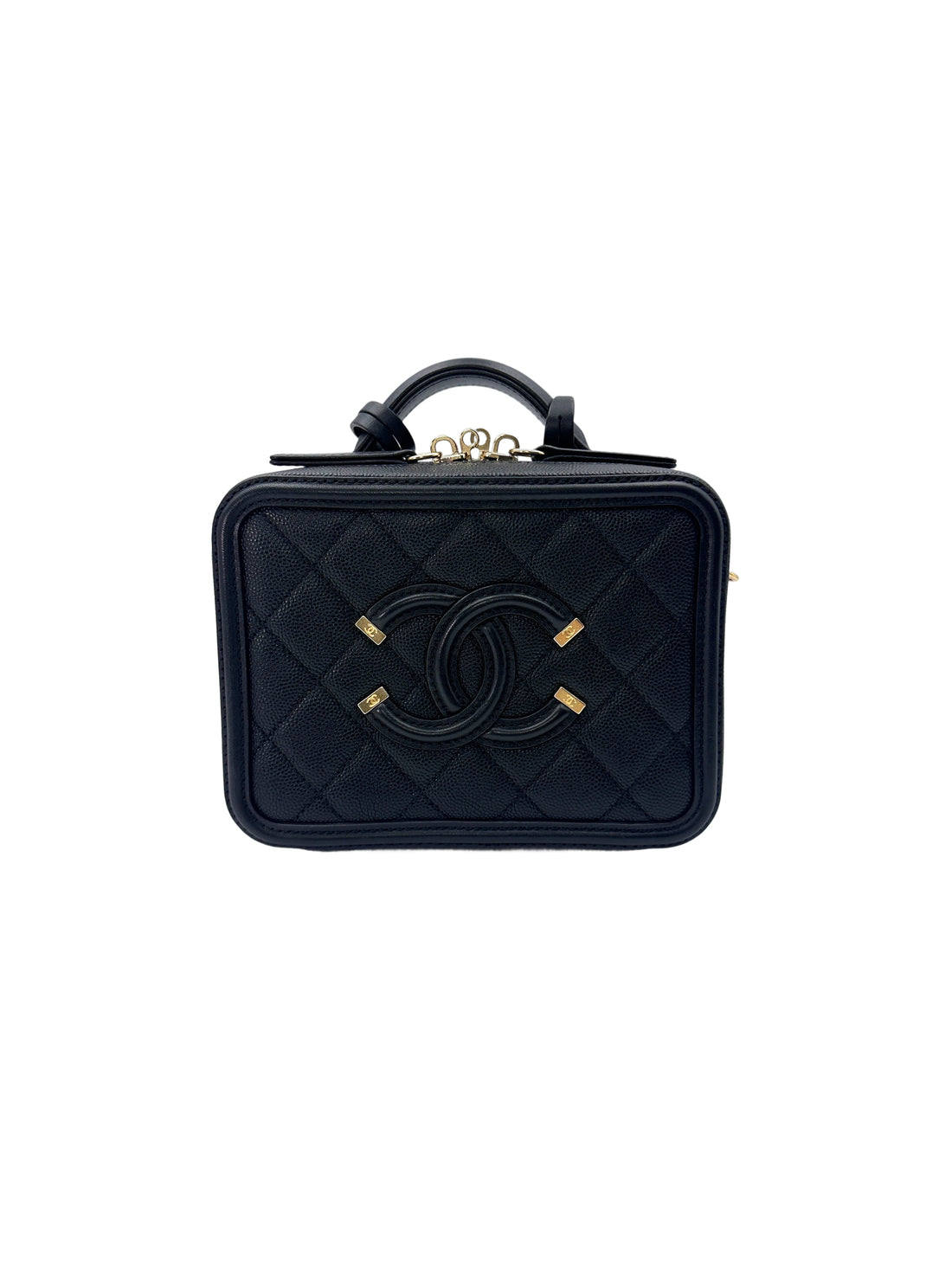 Chanel CC Filigree Black Quilted Leather Small Size Vanity Case(25***71) CC1606