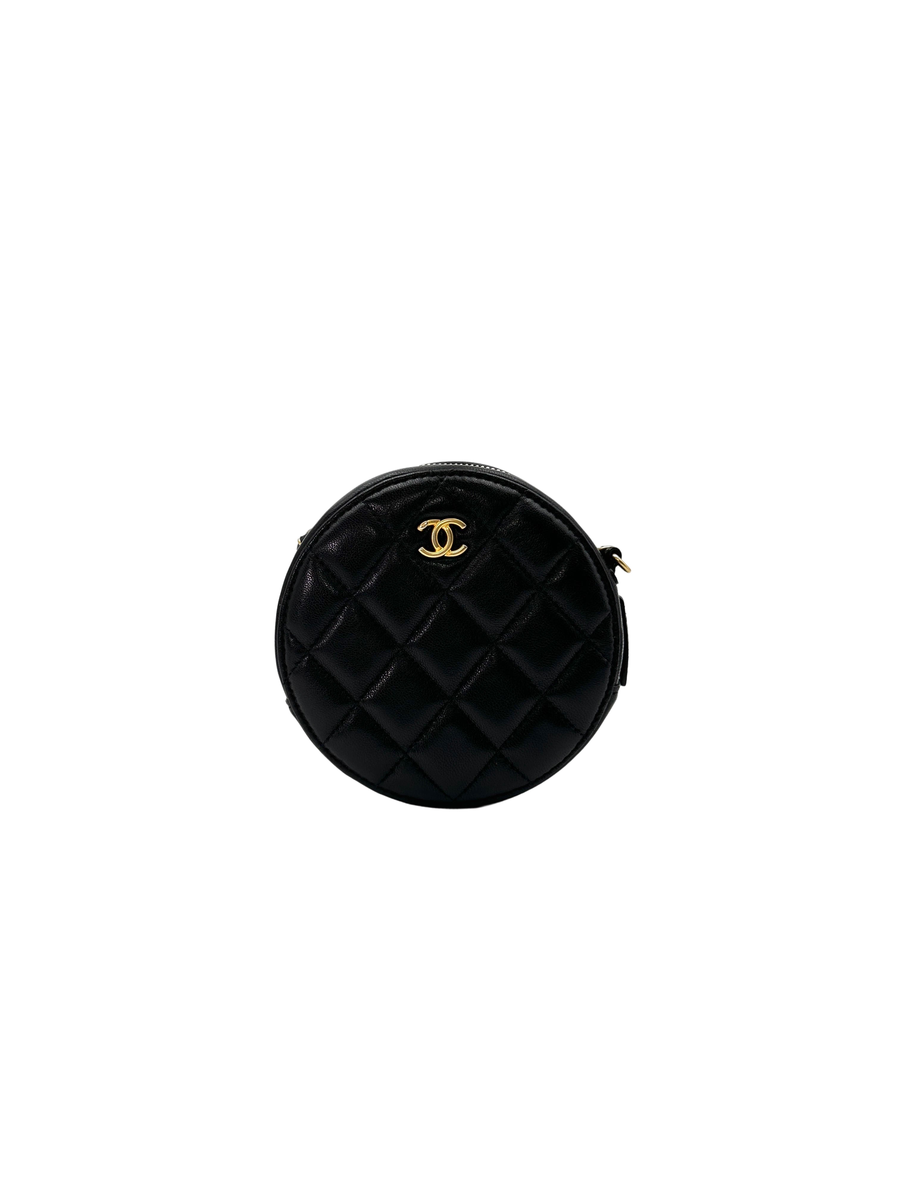 Chanel Black Quilted Lambskin Round Clutch With Gold Hardware(30***86) CC1608