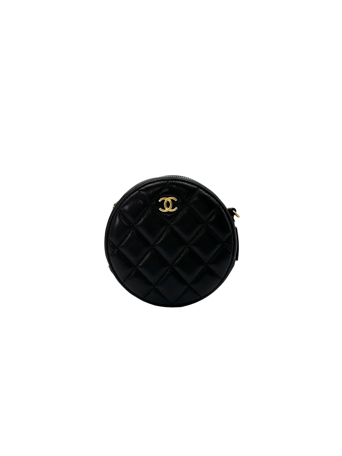 Chanel Black Quilted Lambskin Round Clutch With Gold Hardware(30***86) CC1608