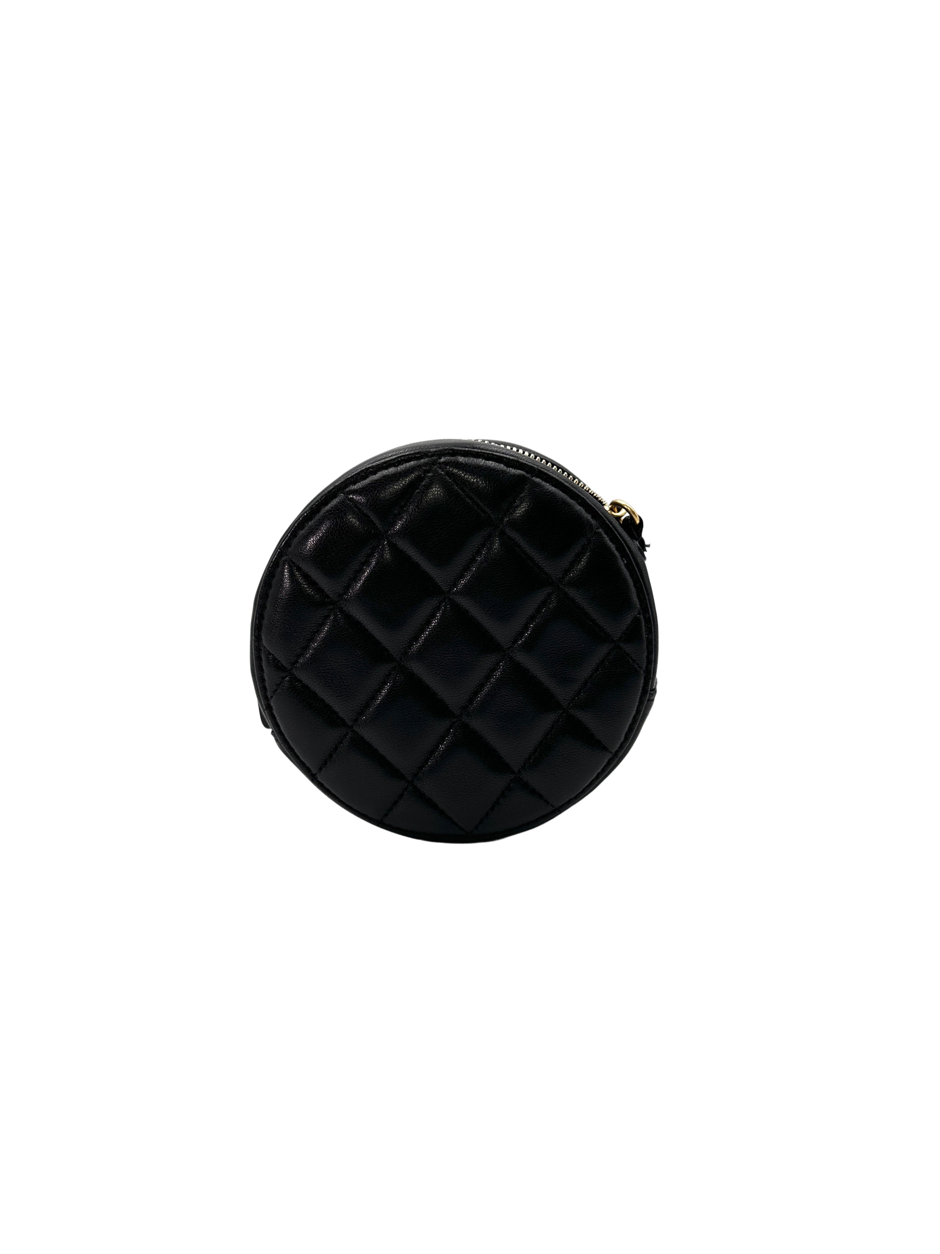 Chanel Black Quilted Lambskin Round Clutch With Gold Hardware(30***86) CC1608