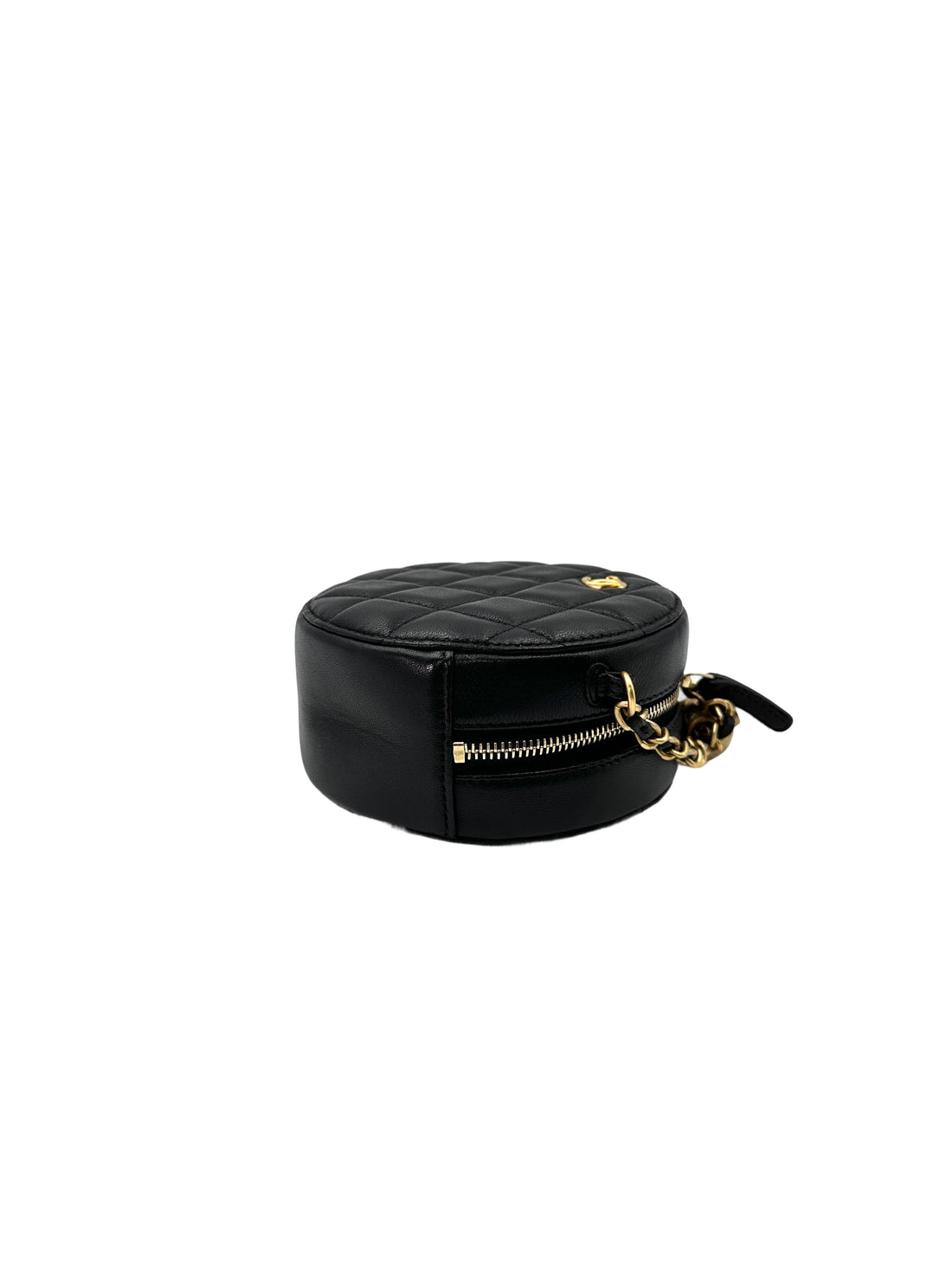 Chanel Black Quilted Lambskin Round Clutch With Gold Hardware(30***86) CC1608