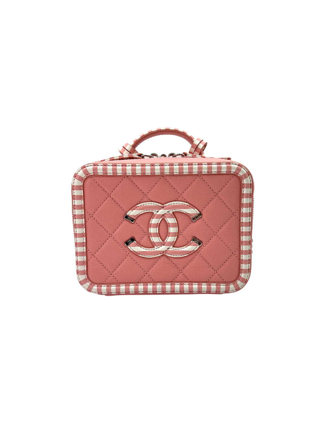 Chanel CC Filigree Pink/White Quilted Leather Top Handle Vanity Case(27***57) CC1609