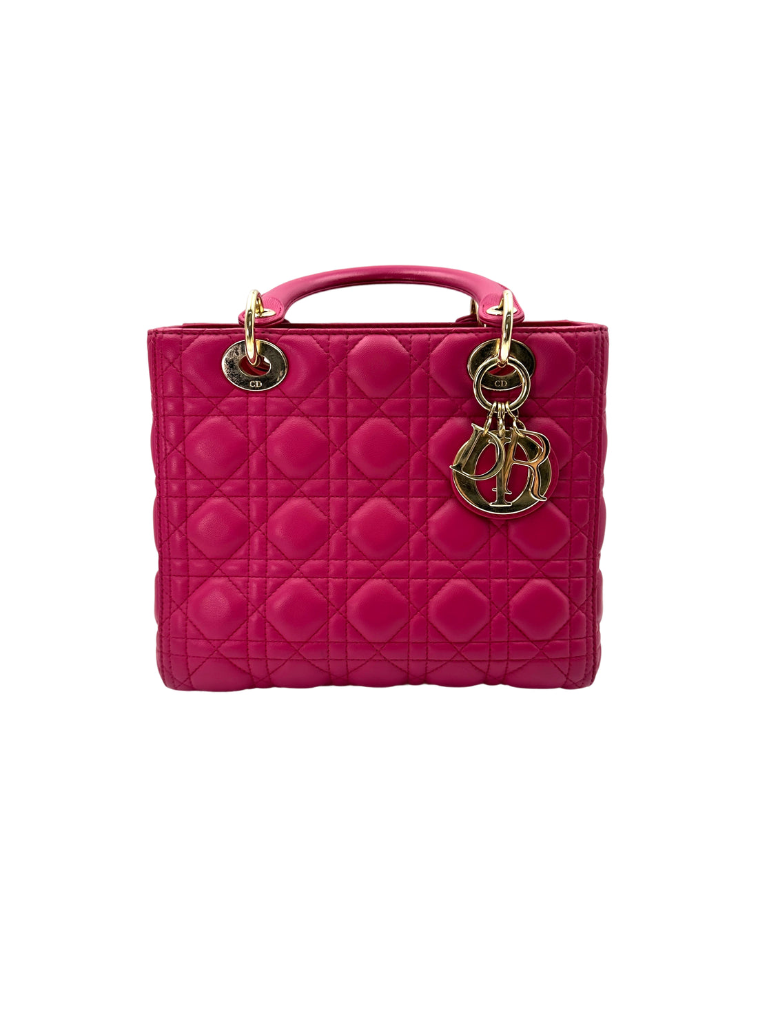 Christian Dior Lady Dior Red Cannage Leather Handle Bag With Gold Charms DR593