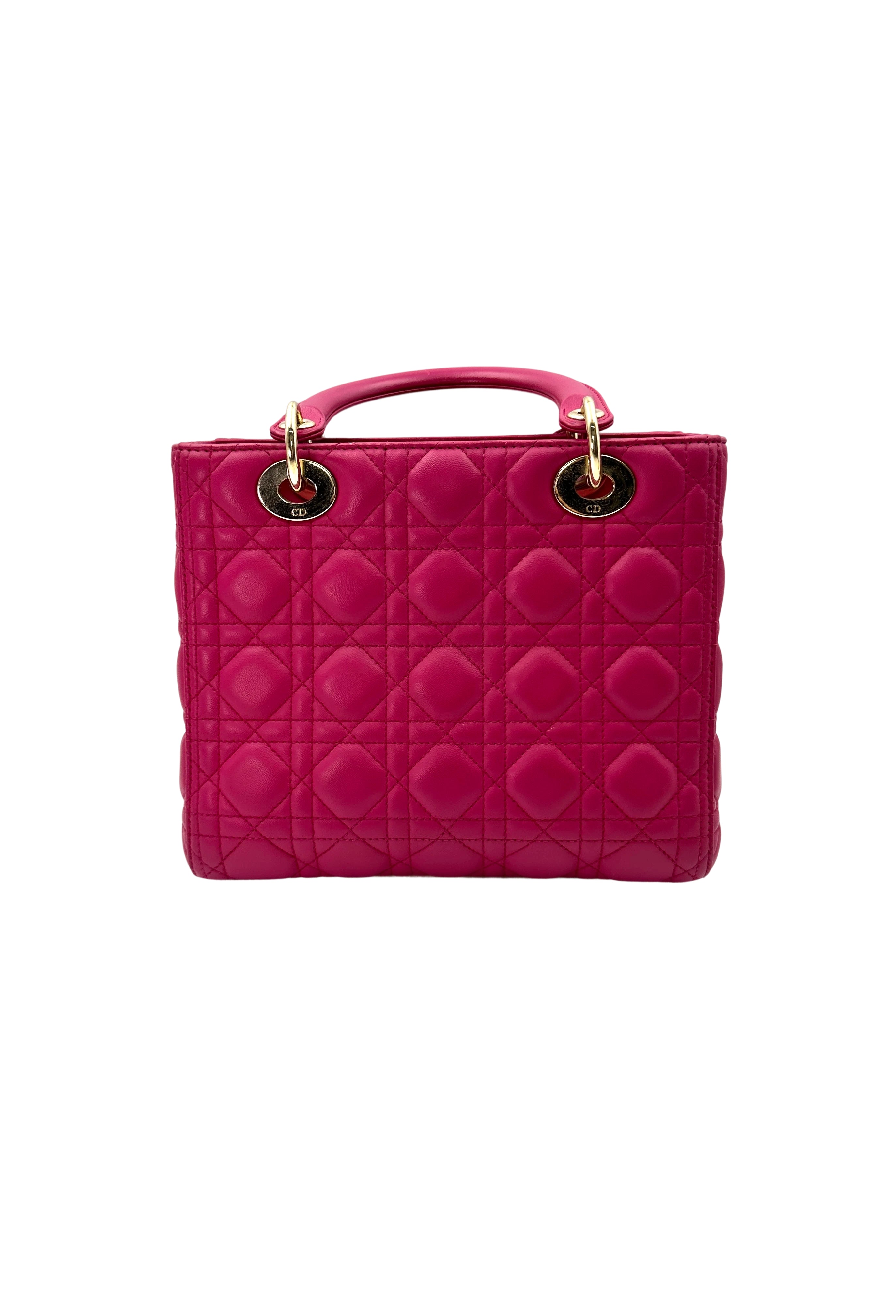Christian Dior Lady Dior Red Cannage Leather Handle Bag With Gold Charms DR593