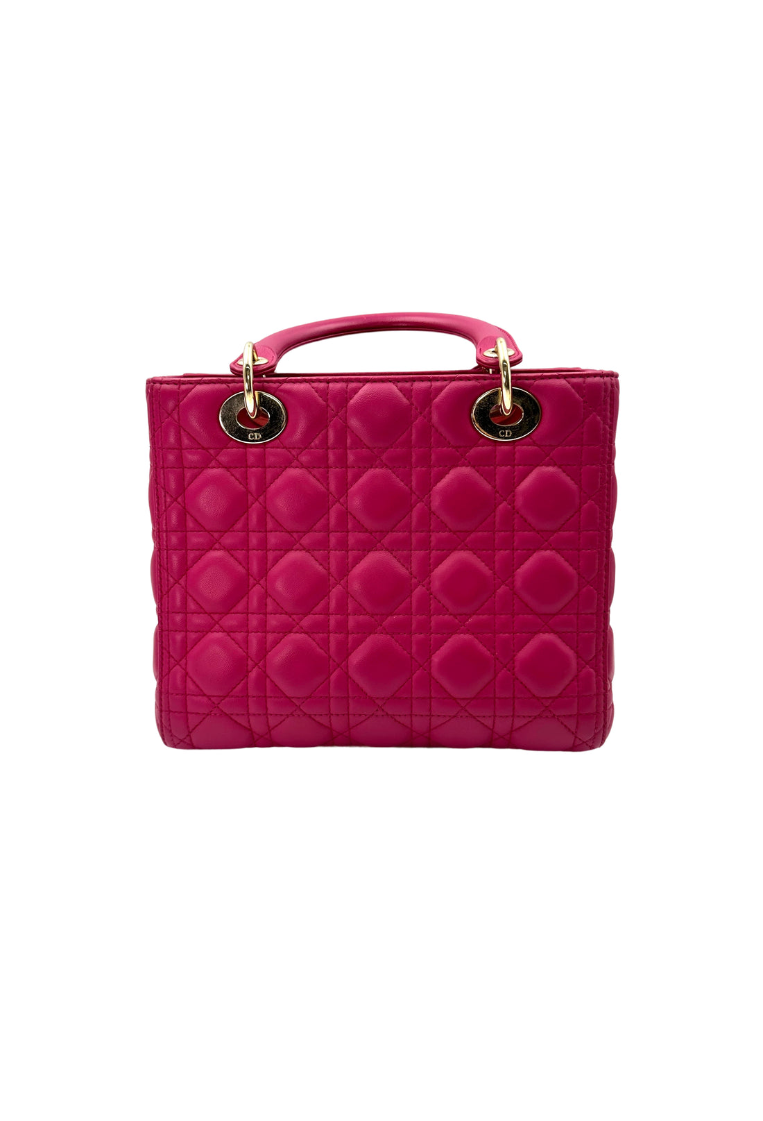 Christian Dior Lady Dior Red Cannage Leather Handle Bag With Gold Charms DR593