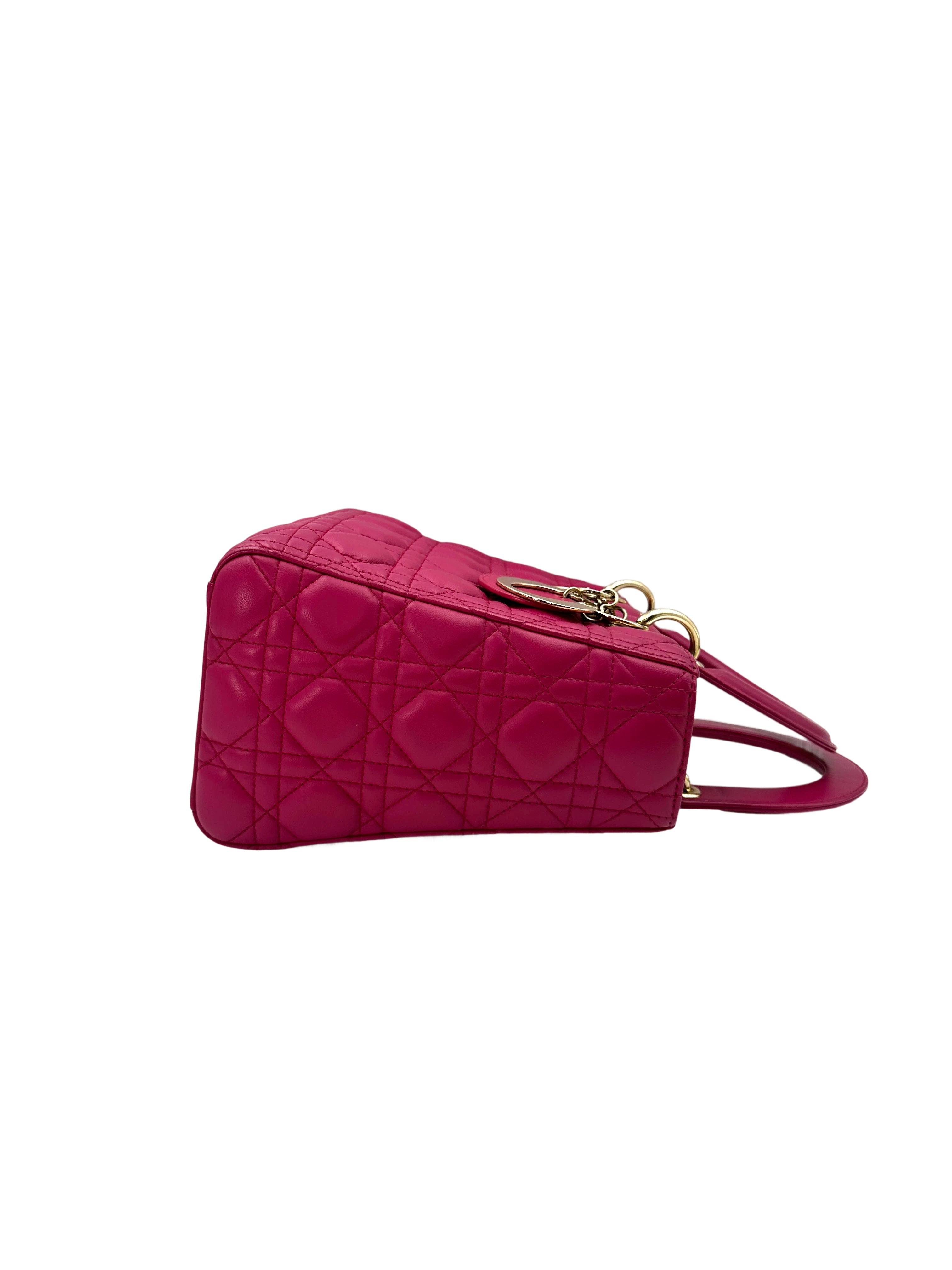 Christian Dior Lady Dior Red Cannage Leather Handle Bag With Gold Charms DR593
