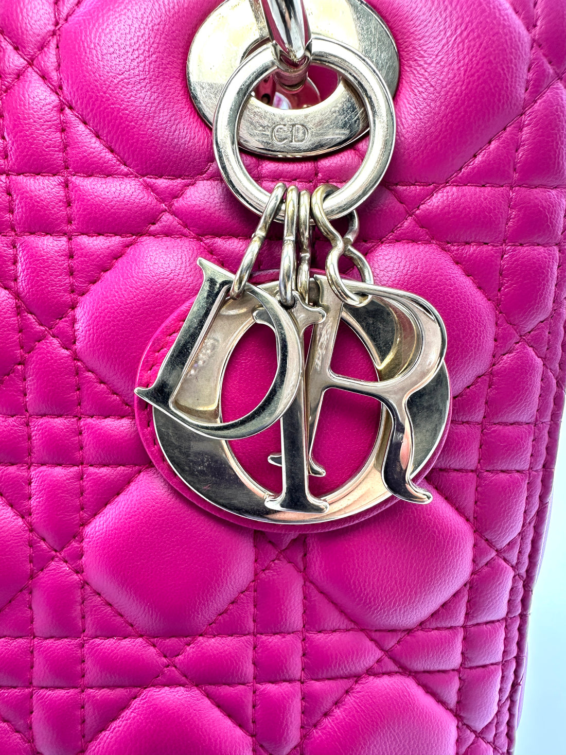 Christian Dior Lady Dior Red Cannage Leather Handle Bag With Gold Charms DR593