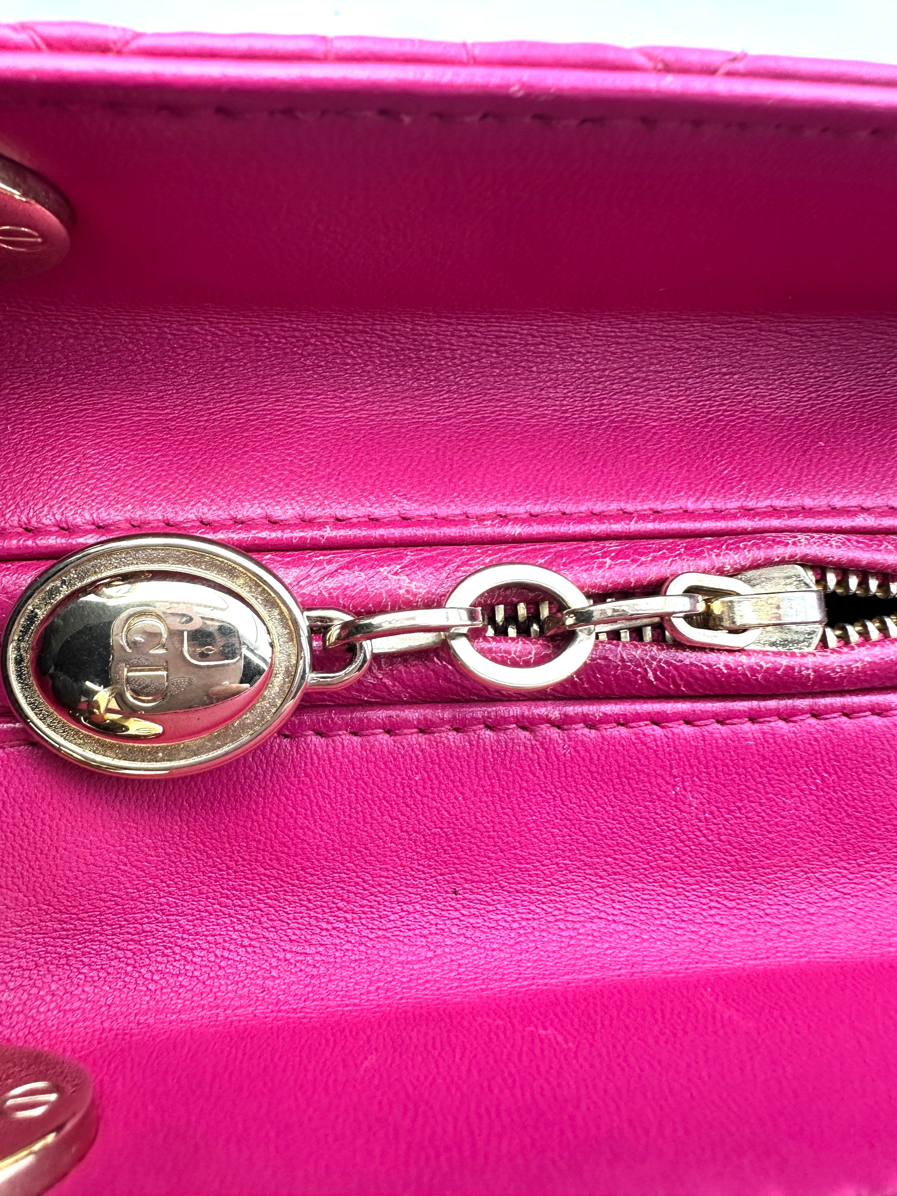 Christian Dior Lady Dior Red Cannage Leather Handle Bag With Gold Charms DR593