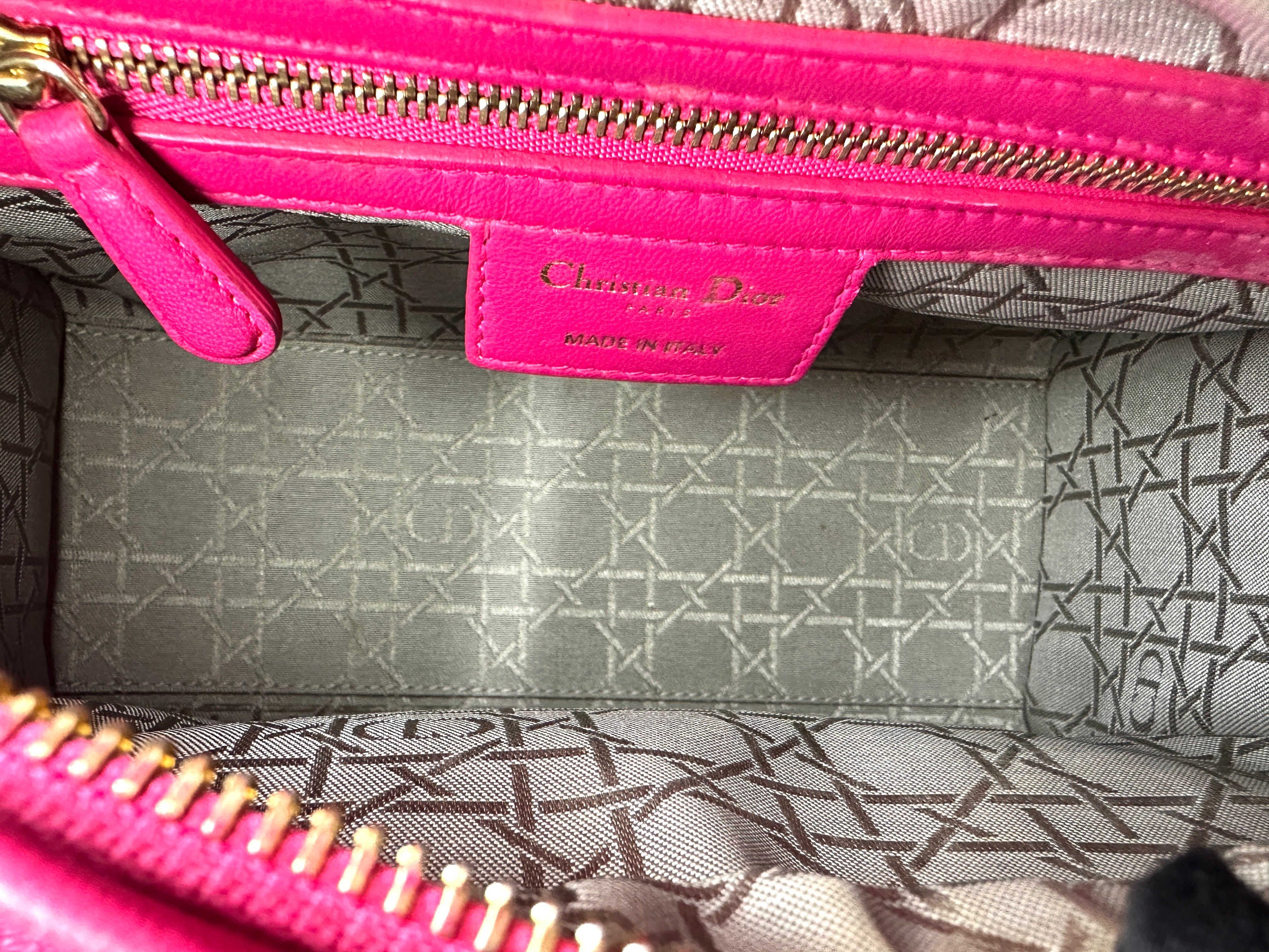Christian Dior Lady Dior Red Cannage Leather Handle Bag With Gold Charms DR593