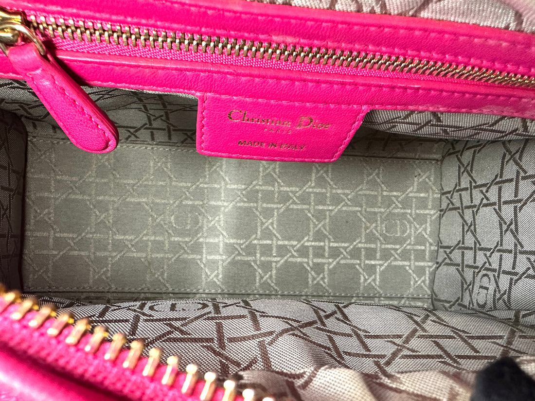 Christian Dior Lady Dior Red Cannage Leather Handle Bag With Gold Charms DR593