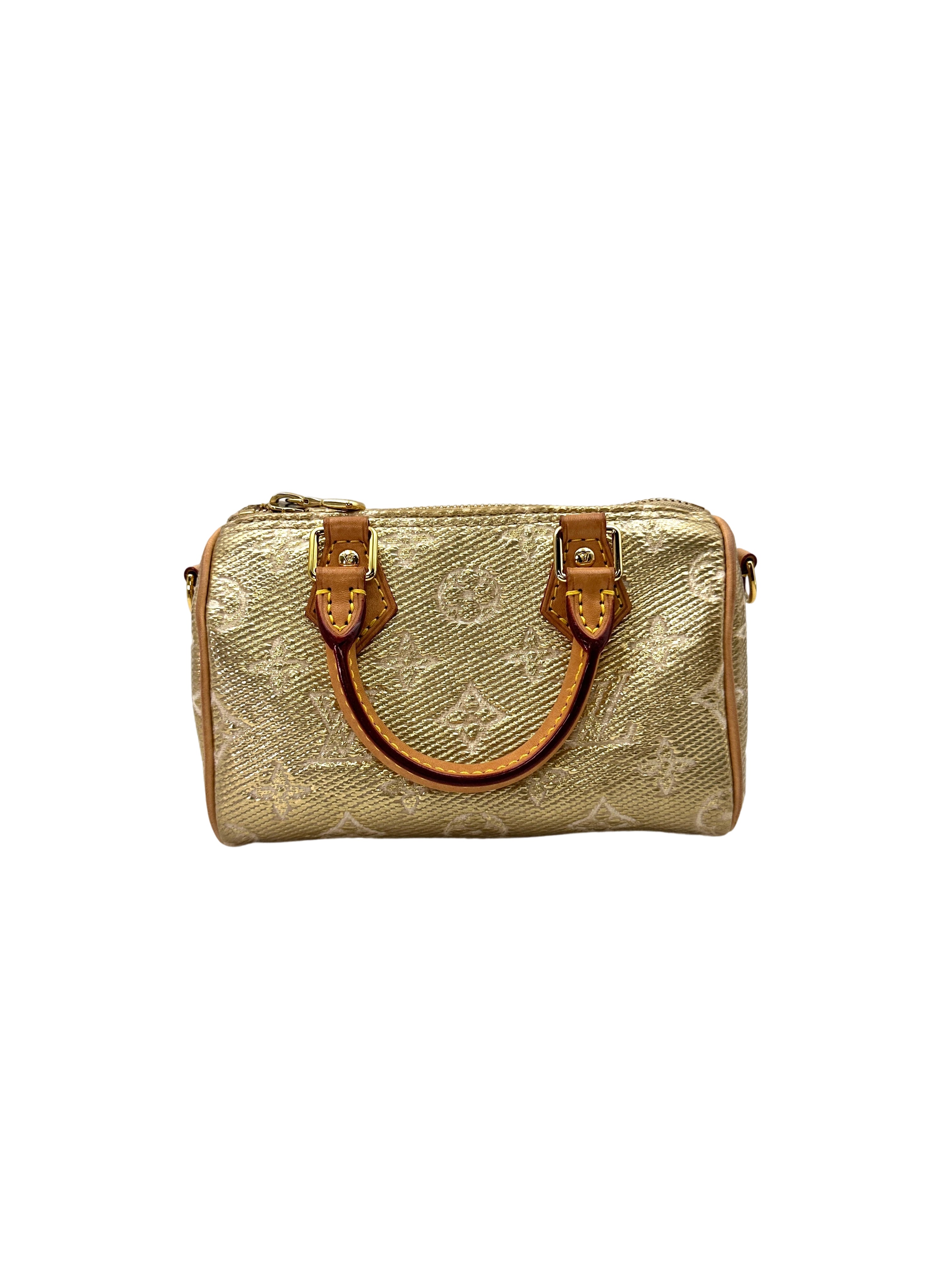 Louis Vuitton Nano Speedy MonoGlam Gold Metallic Monogram Jacquard Canvas Handle Bag LV2267