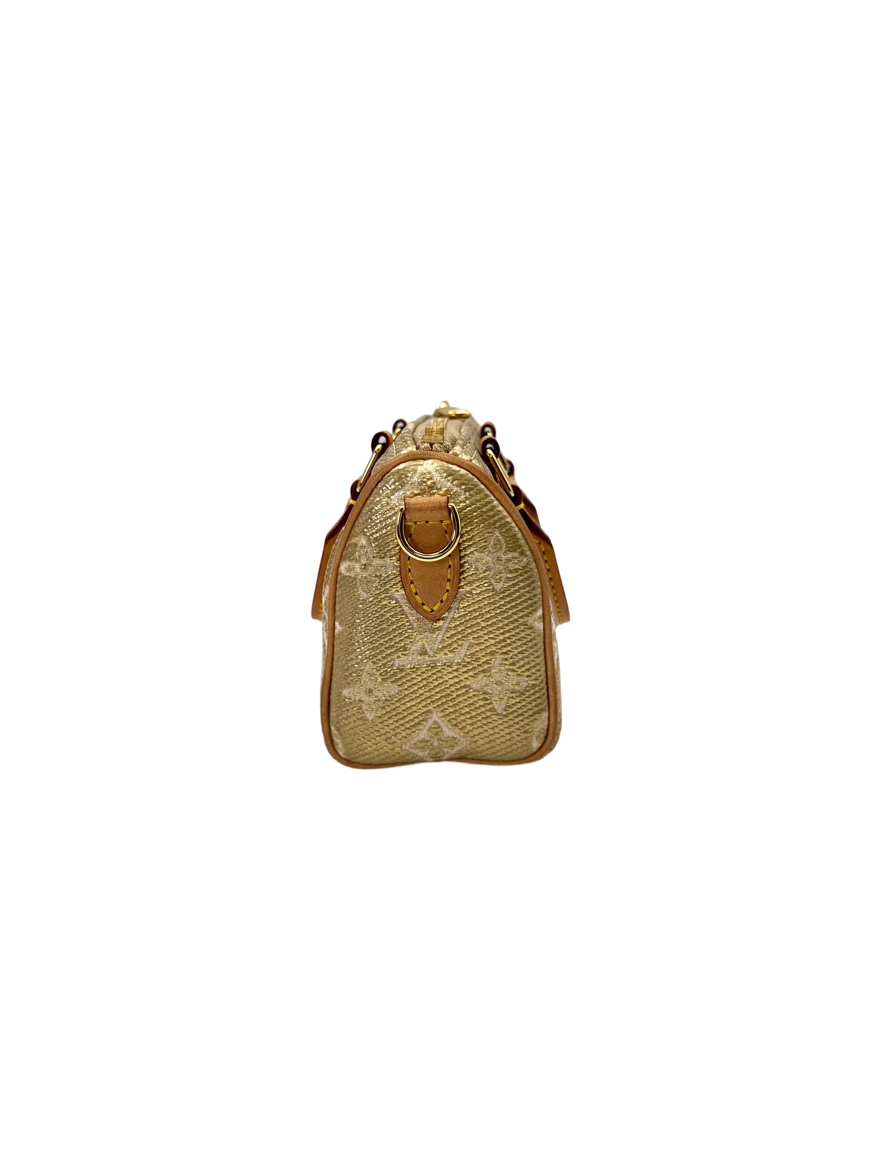 Louis Vuitton Nano Speedy MonoGlam Gold Metallic Monogram Jacquard Canvas Handle Bag LV2267
