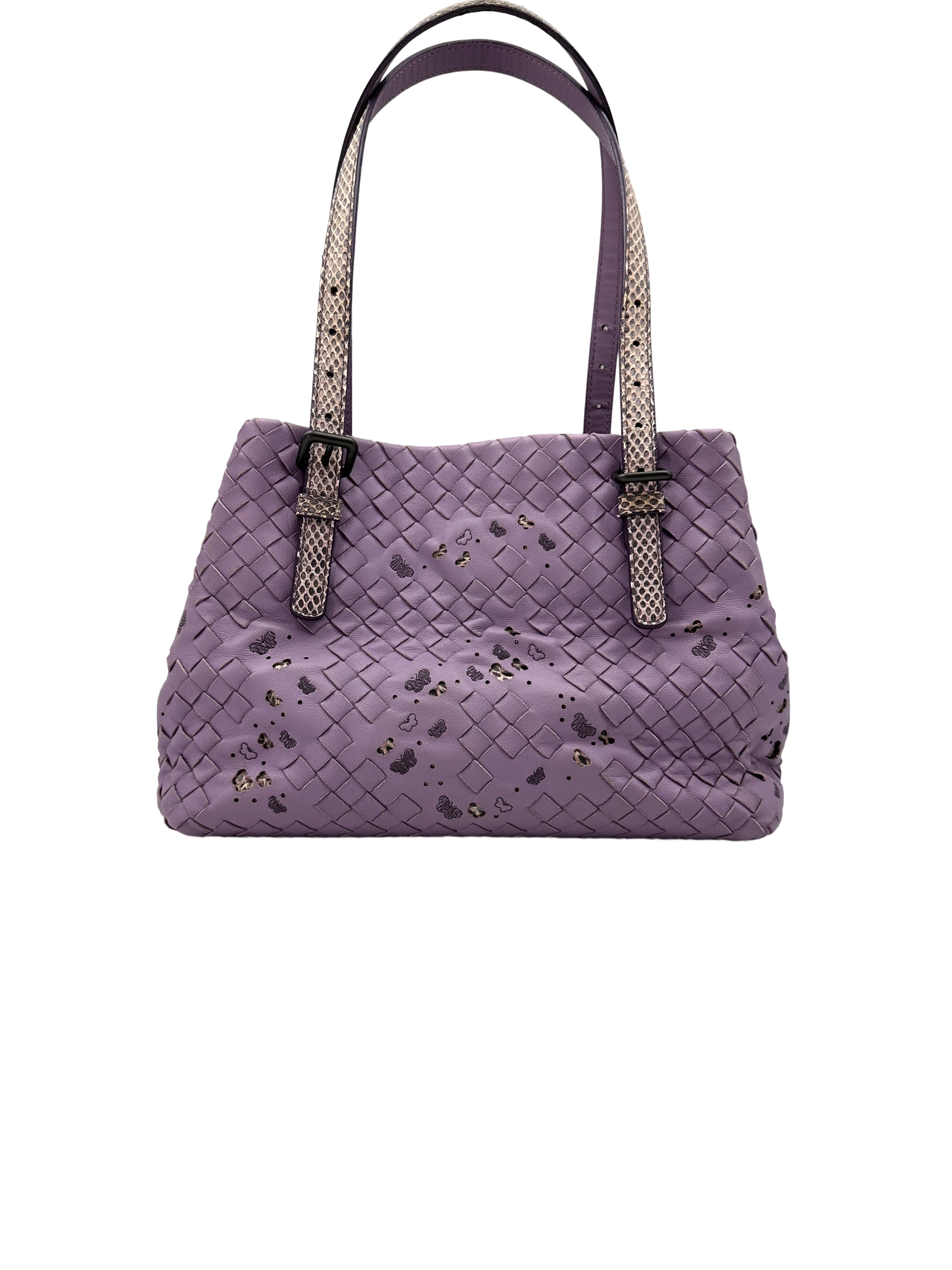 Bottega Veneta Purple Intrecciato Microbutterfly Tote Handle Bag BV114