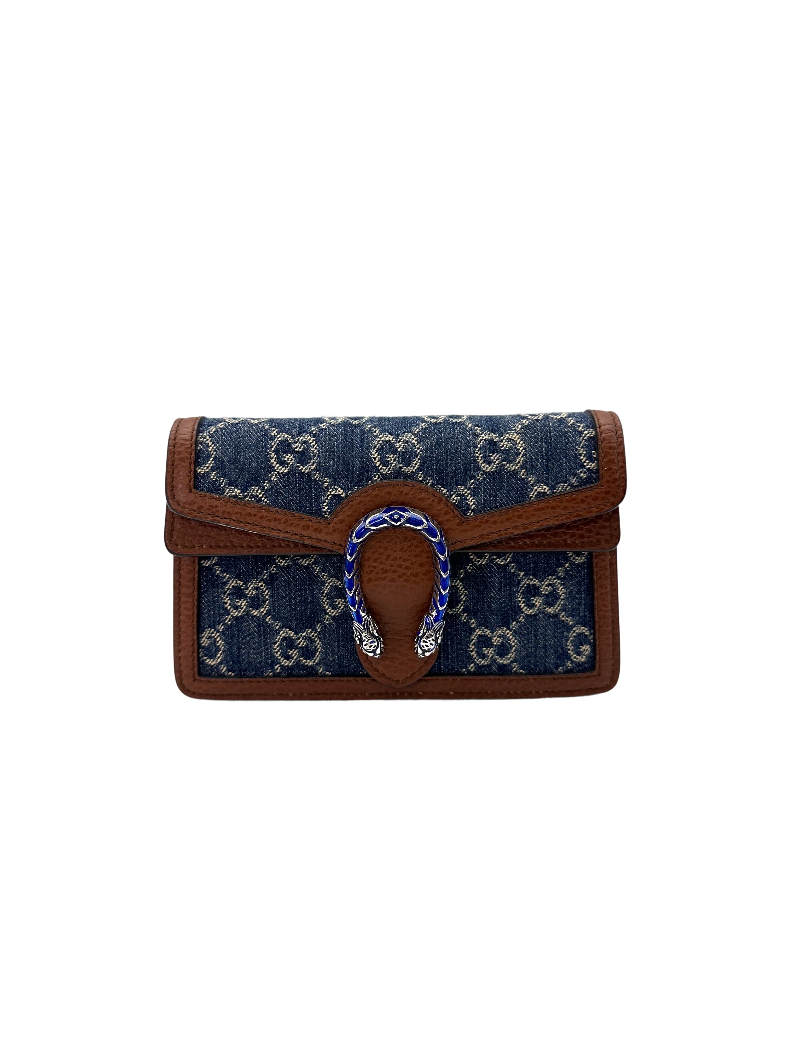 Gucci Dionysus GG Blue Denim Jacquard & Brown Leather Chain Mini Shoulder Bag GG792