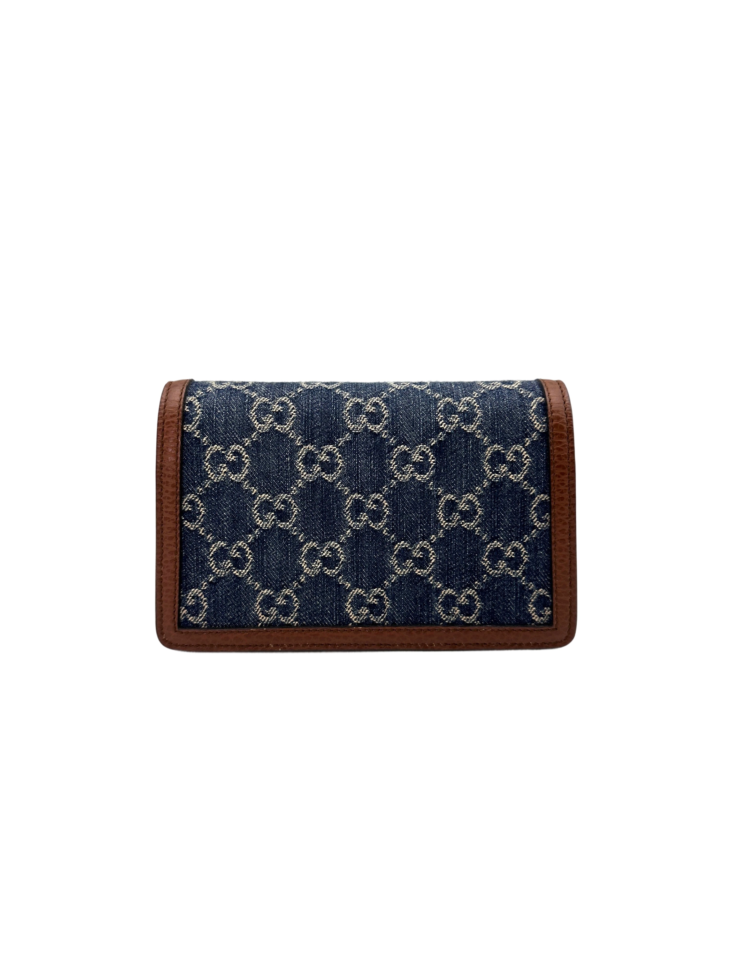 Gucci Dionysus GG Blue Denim Jacquard & Brown Leather Chain Mini Shoulder Bag GG792