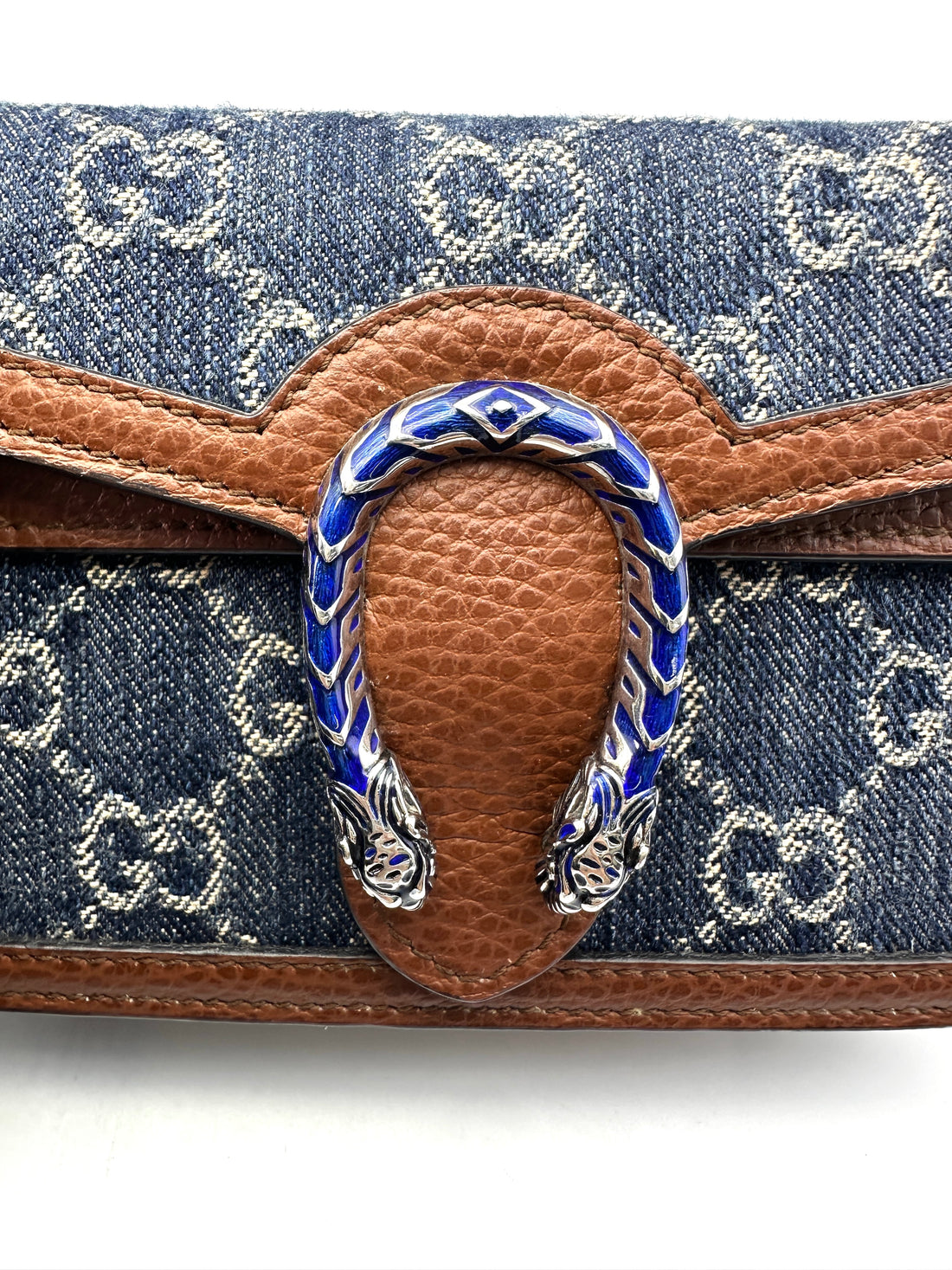 Gucci Dionysus GG Blue Denim Jacquard & Brown Leather Chain Mini Shoulder Bag GG792