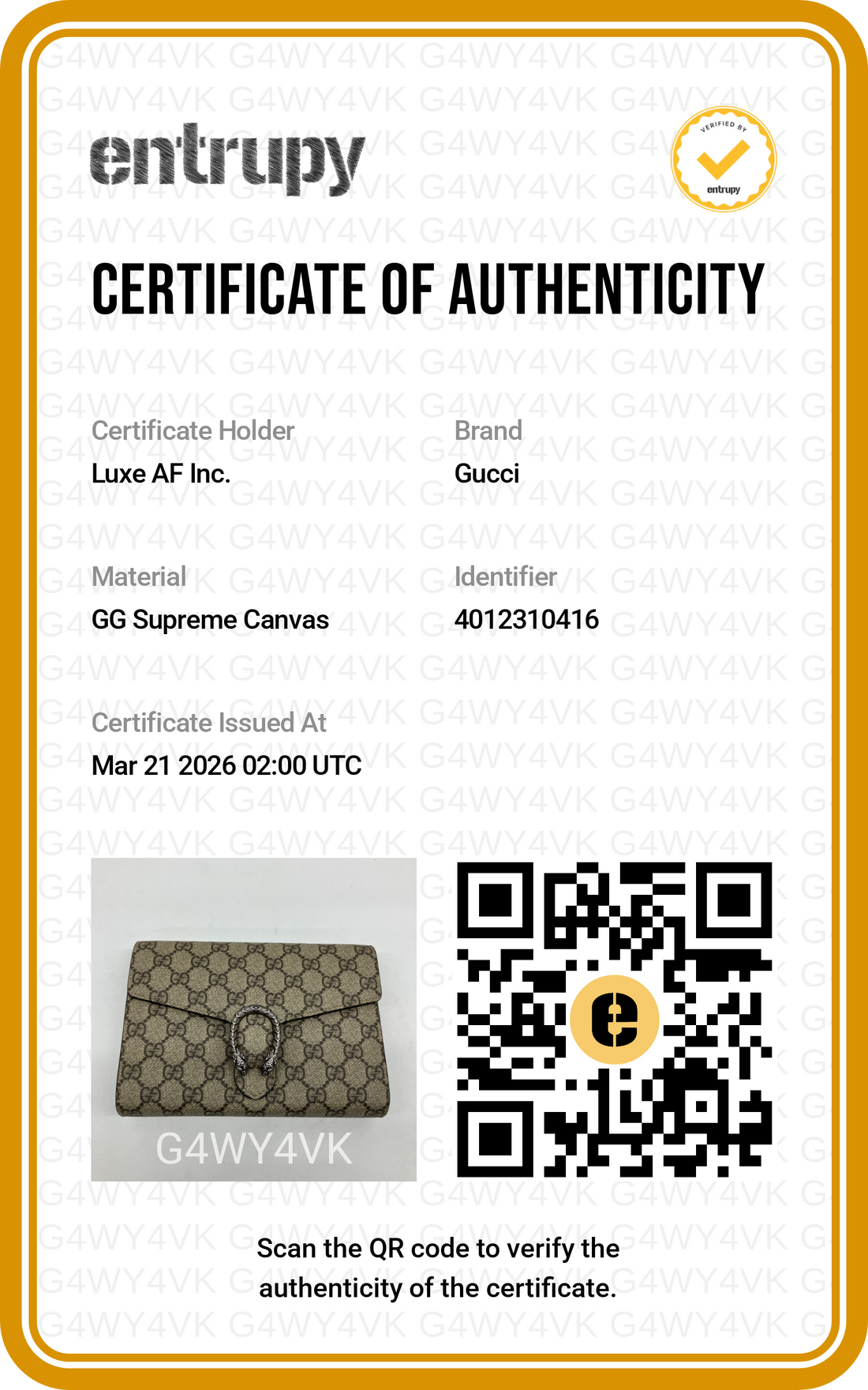 Gucci Dionysus GG Supreme Wallet On Chain GG788